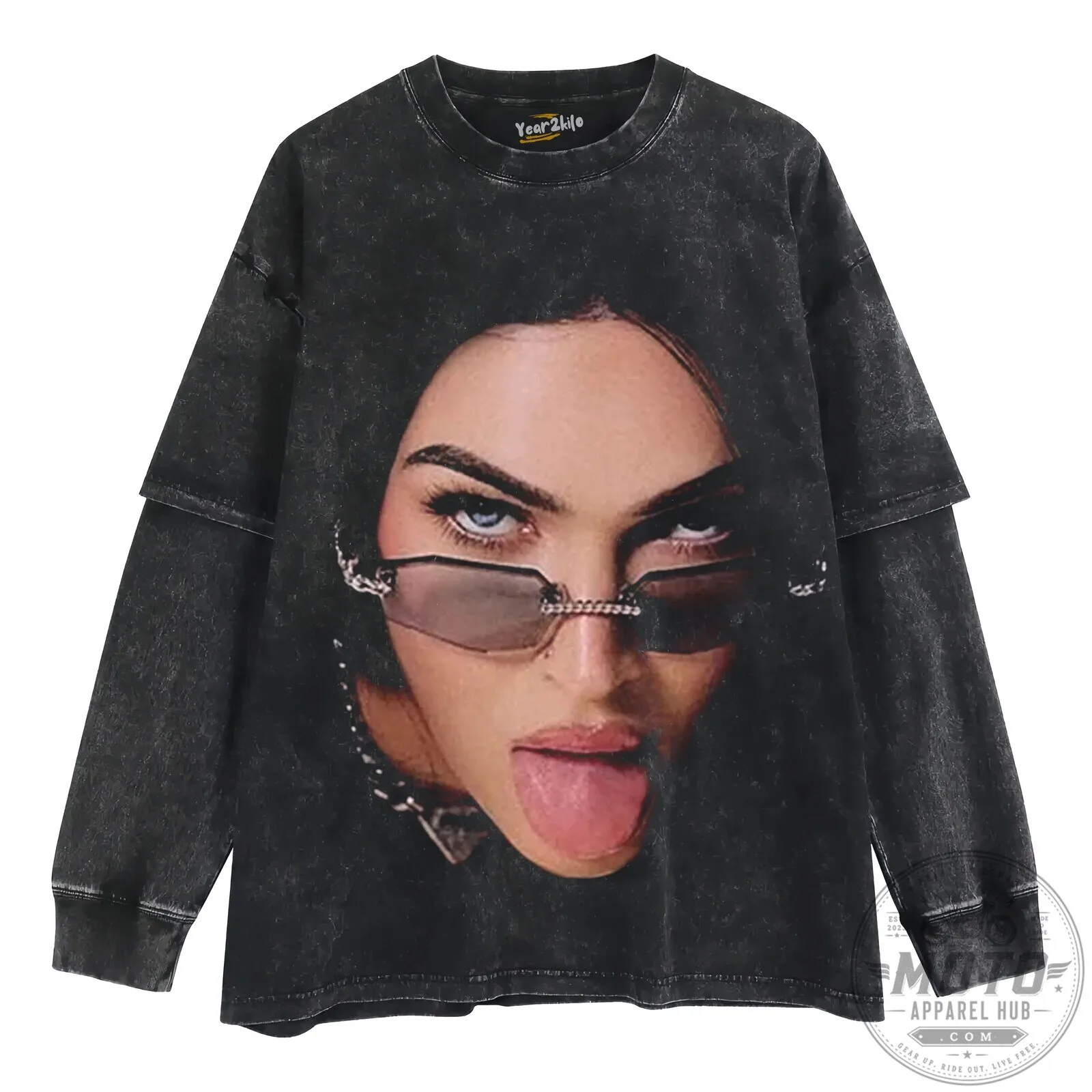 Megan Fox Iconic Tongue Out Pose Black Graphic T-Shirt 14 Megan Fox Iconic Tongue Out Pose Black Graphic T-Shirt