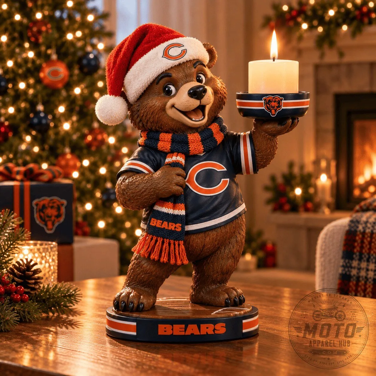 Chicago Bears Mascot Christmas Candle Holder Figurine