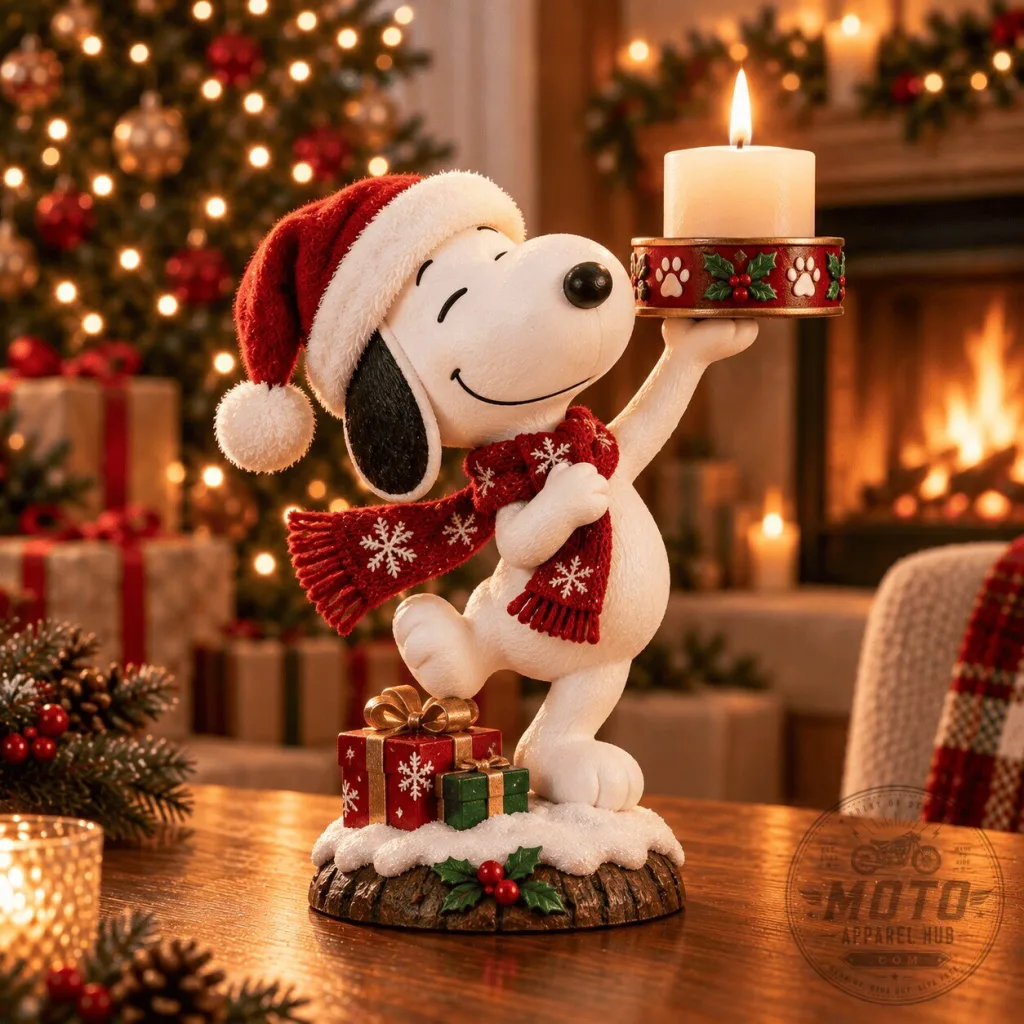Snoopy Christmas Holiday Figurine Candle Holder with Santa Hat and Scarf Snoopy Christmas Holiday Figurine Candle Holder with Santa Hat and Scarf