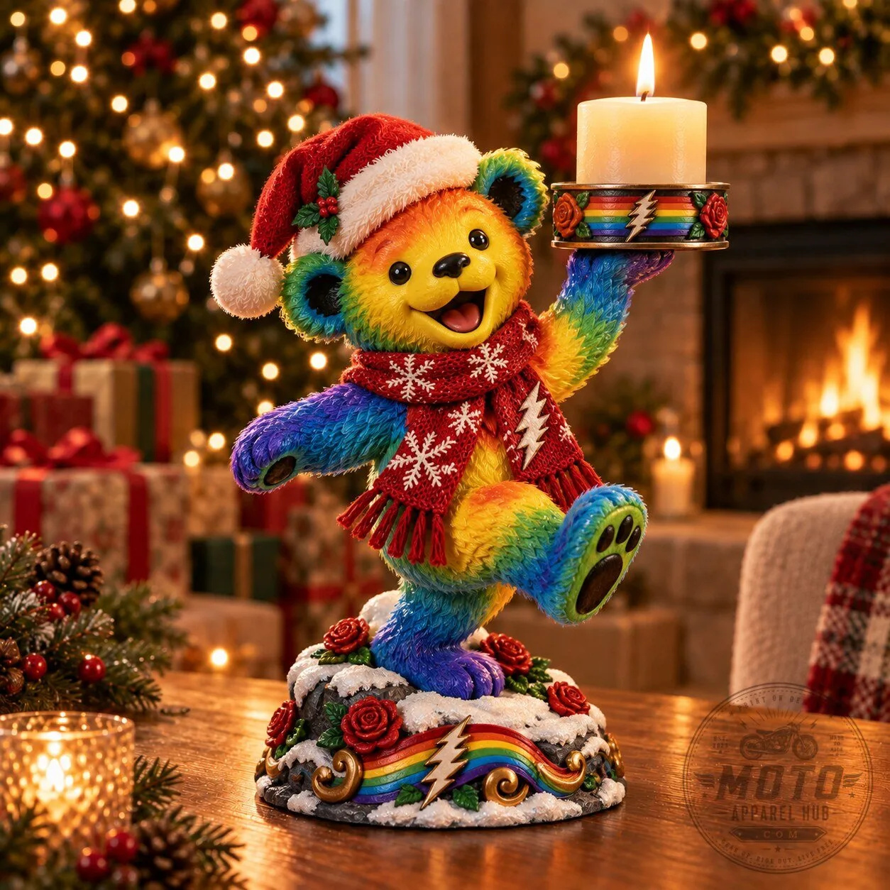 Grateful Dead Dancing Bear Christmas Candle Holder Figurine