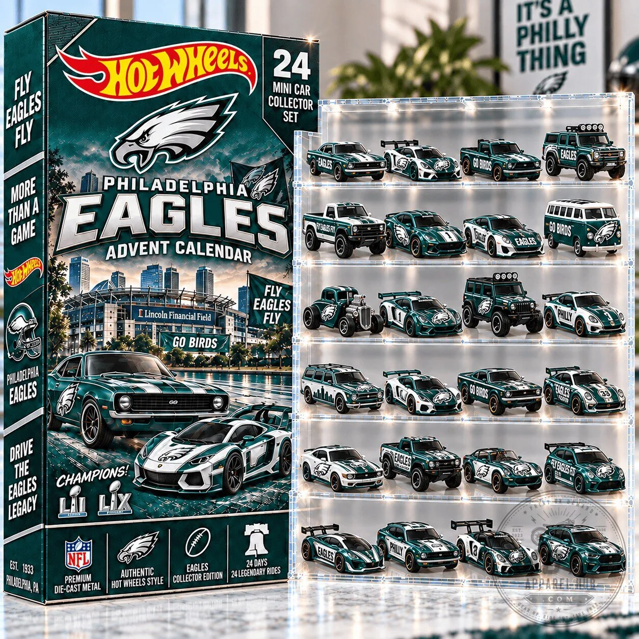 Philadelphia Eagles Hot Wheels 24 Mini Car Collector Set Advent Calendar