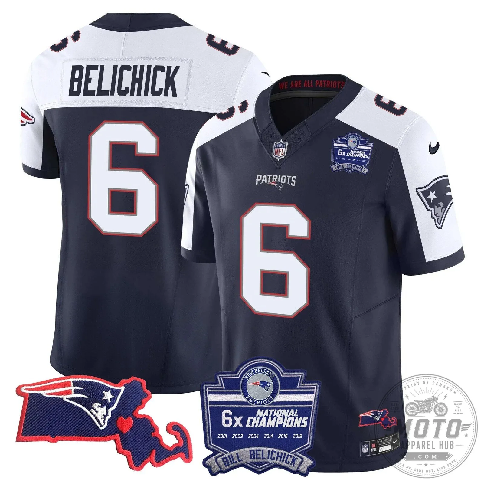 Bill Belichick New England Patriots National Champions Football Jersey
