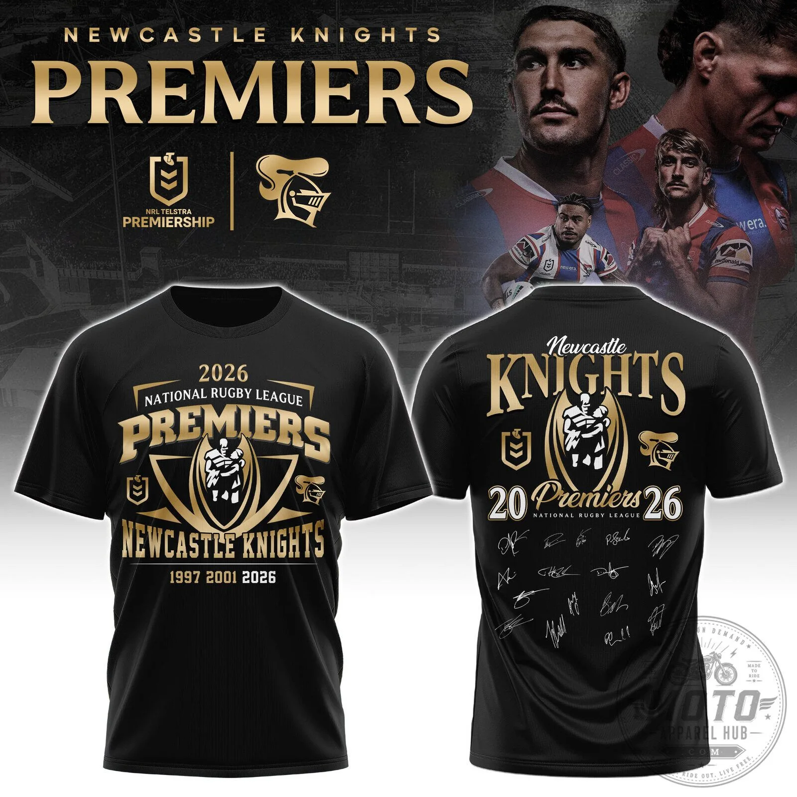 Newcastle Knights National Rugby League 2026 Premiers Black T-Shirt