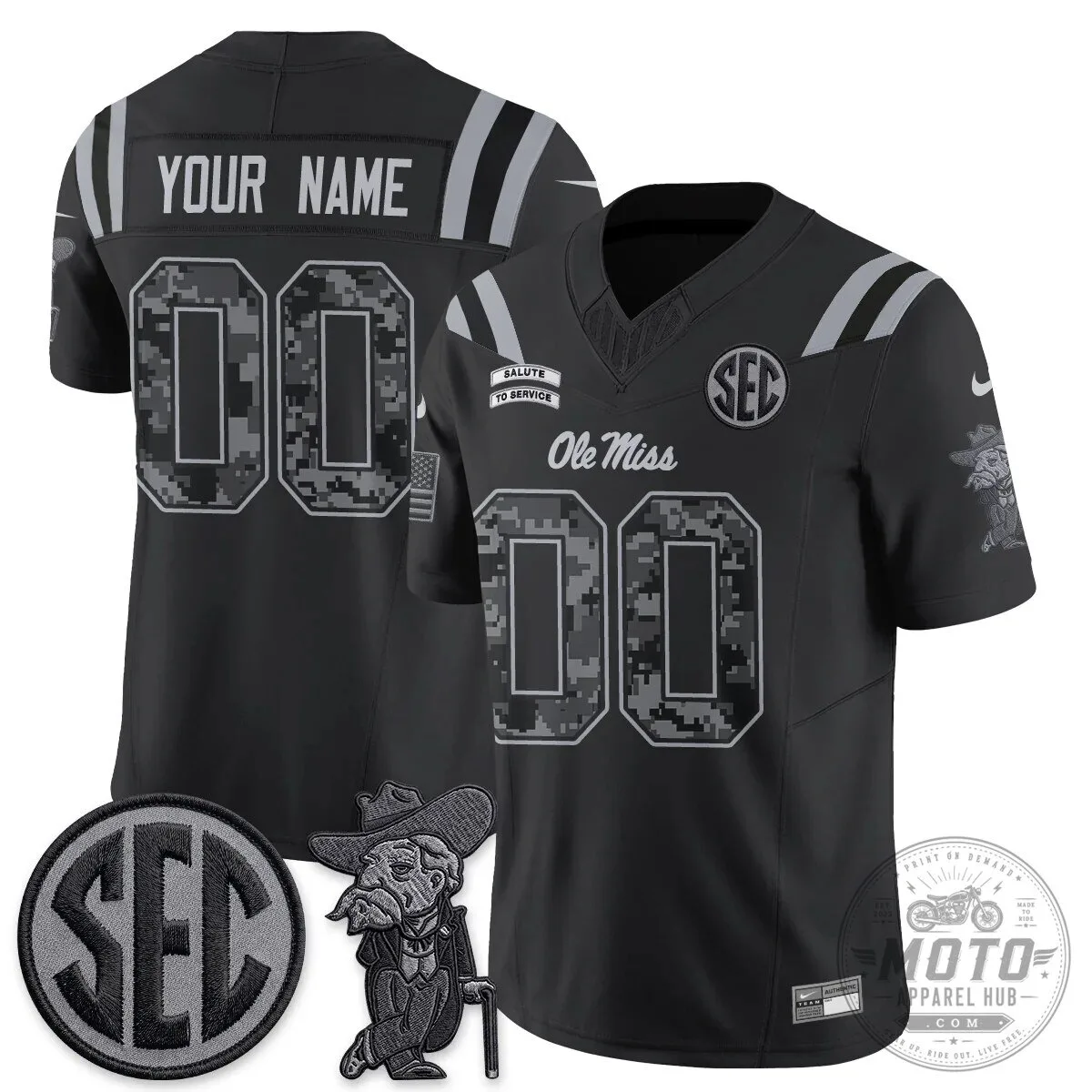 Ole Miss Rebels Salute To Service Black Custom Football Jersey 2 Ole Miss Rebels Salute To Service Black Custom Football Jersey