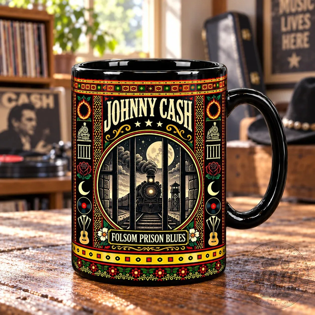 Johnny Cash Country Music Folsom Prison Blues Ceramic Coffee Mug