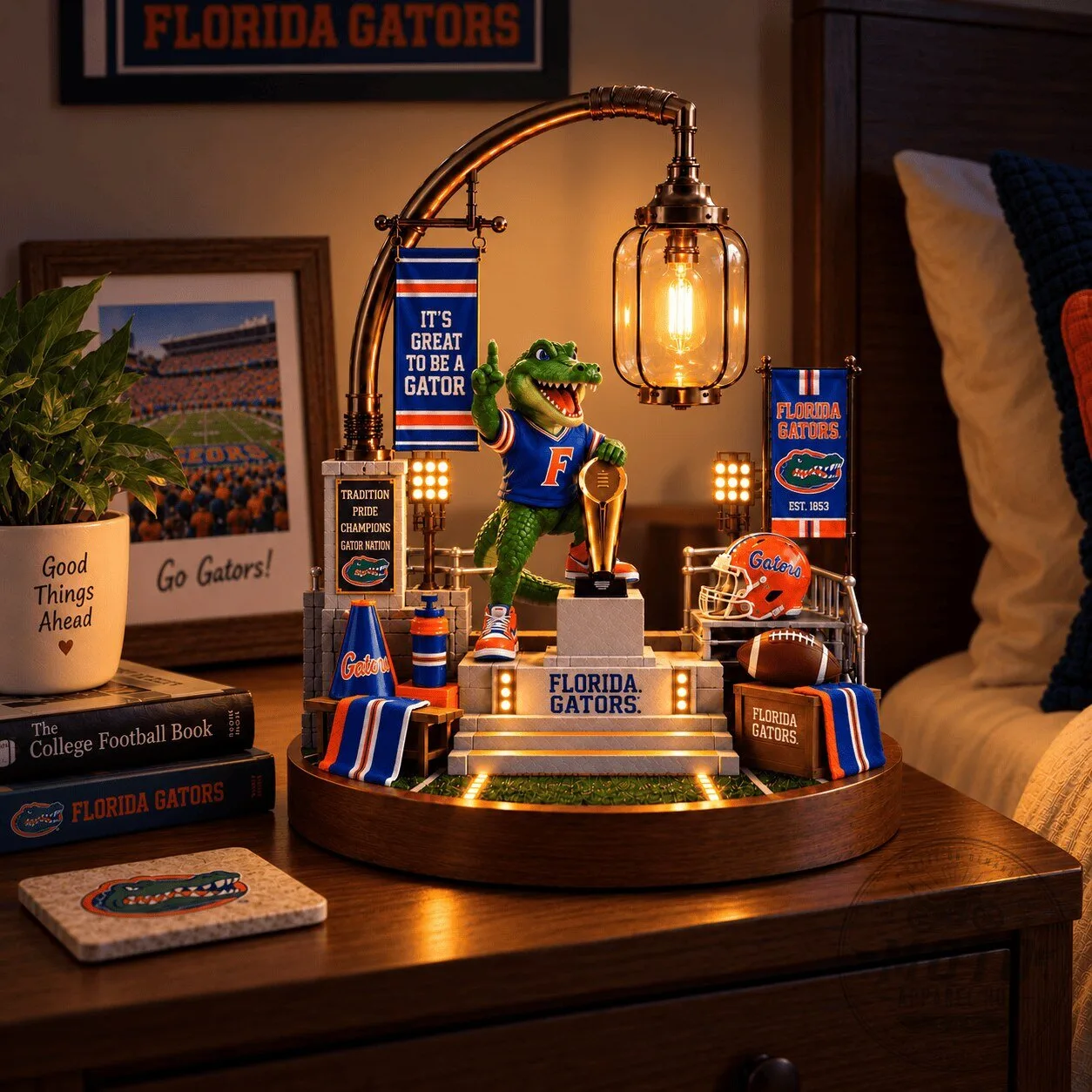 Florida Gators Football Team Bedside Table Lamp with Gator Mascot