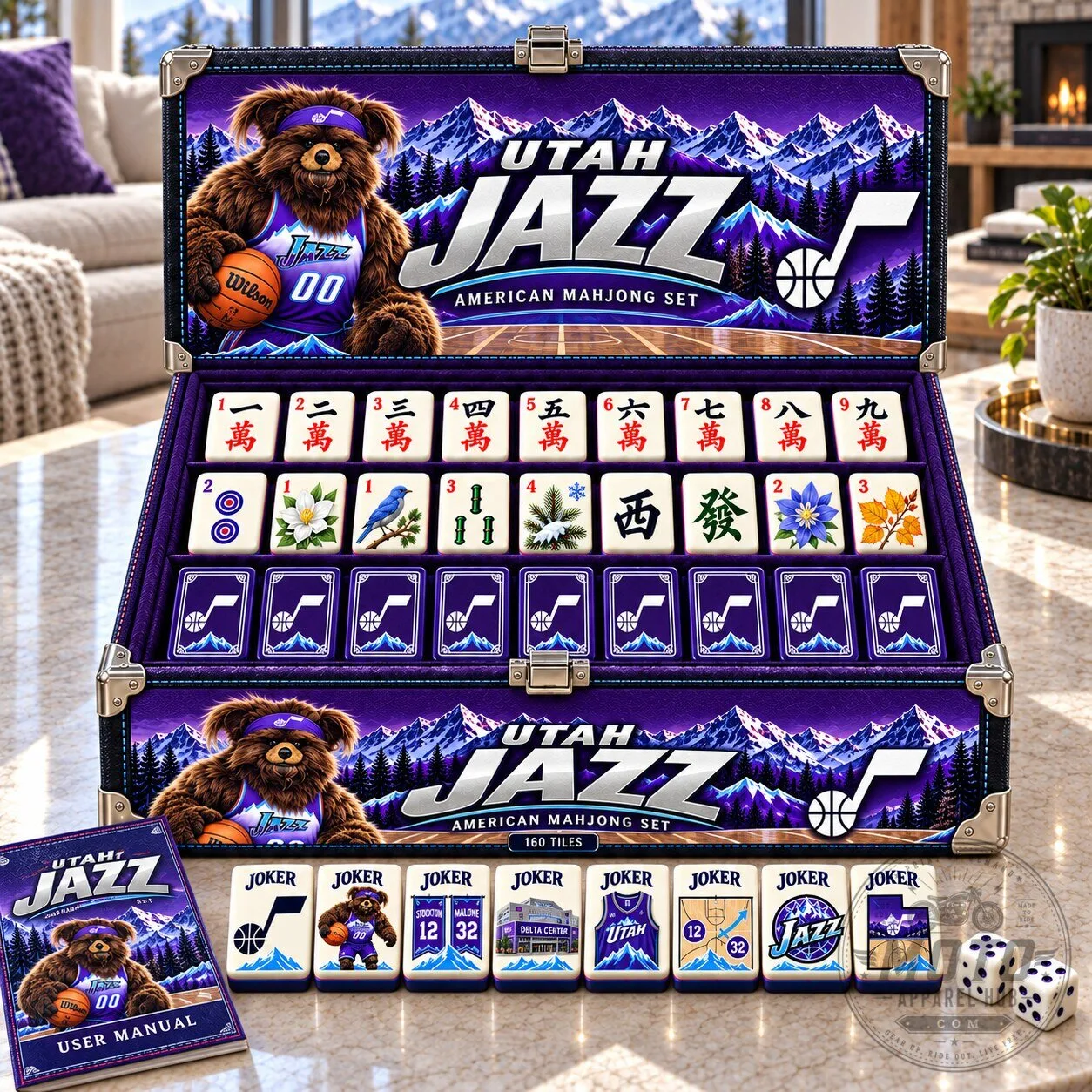 Utah Jazz American Mahjong Set with 160 Tiles and User Manual