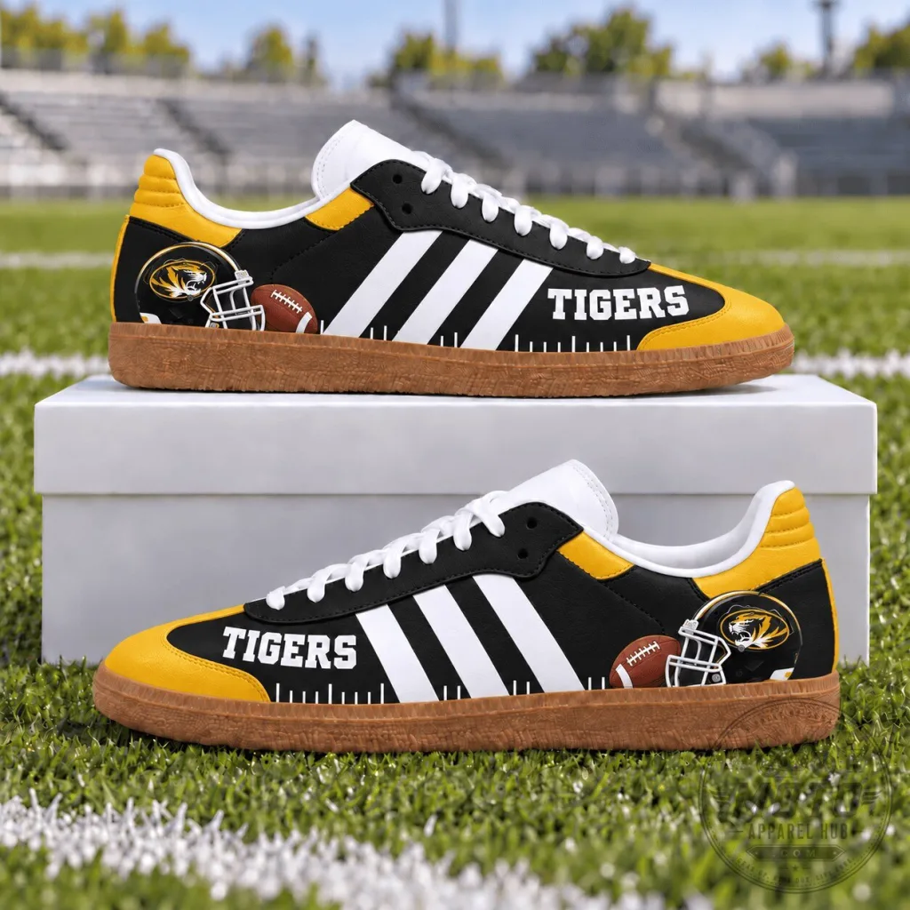 Missouri Tigers Football Team Black and Gold Striped Design Shoes Missouri Tigers Football Team Black and Gold Striped Design Shoes