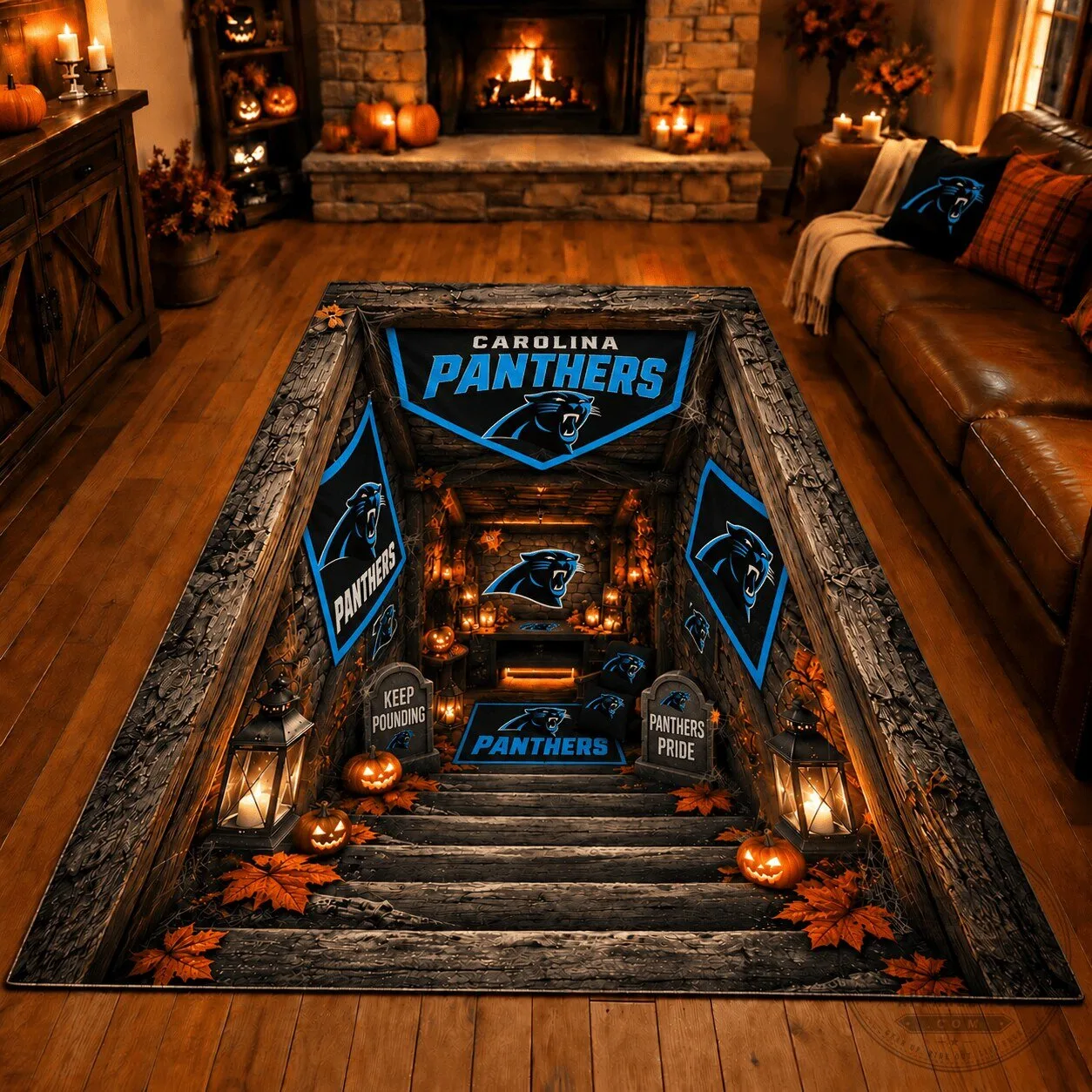 Carolina Panthers Halloween 3D Illusion Fan Cave Area Rug