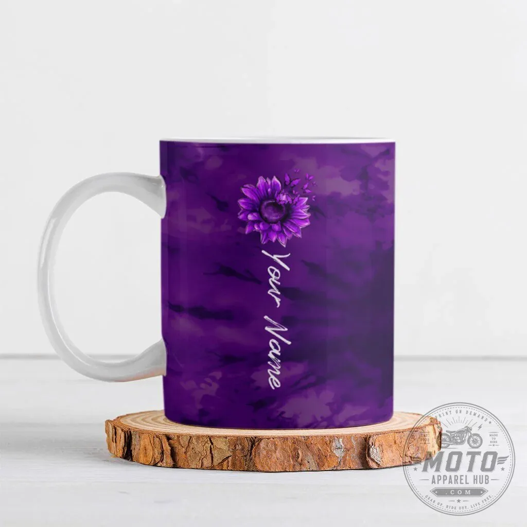 Personalized Domestic Violence Awareness Purple Sunflower Nobody Fights Alone Mug