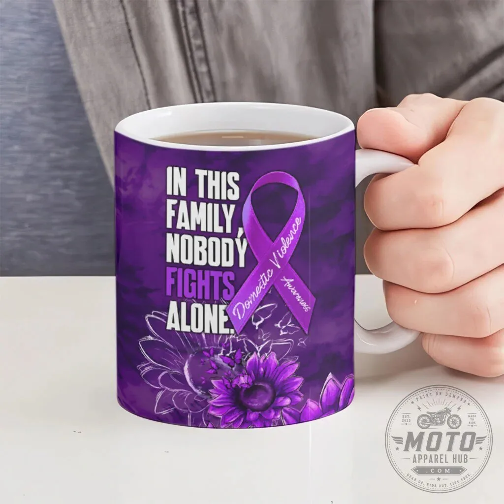 Personalized Domestic Violence Awareness Purple Sunflower Nobody Fights Alone Mug 14 Personalized Domestic Violence Awareness Purple Sunflower Nobody Fights Alone Mug