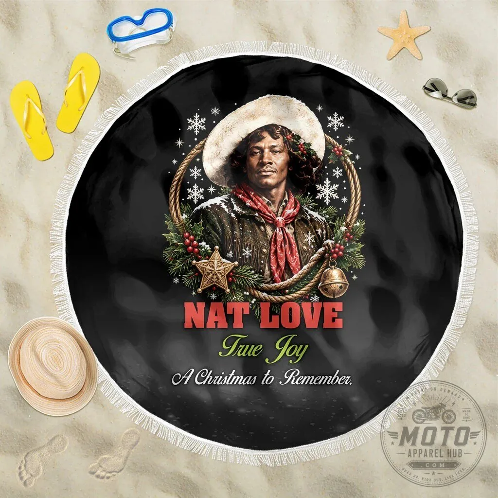Nat Love Wild West Christmas Portrait Art Round Beach Blanket
