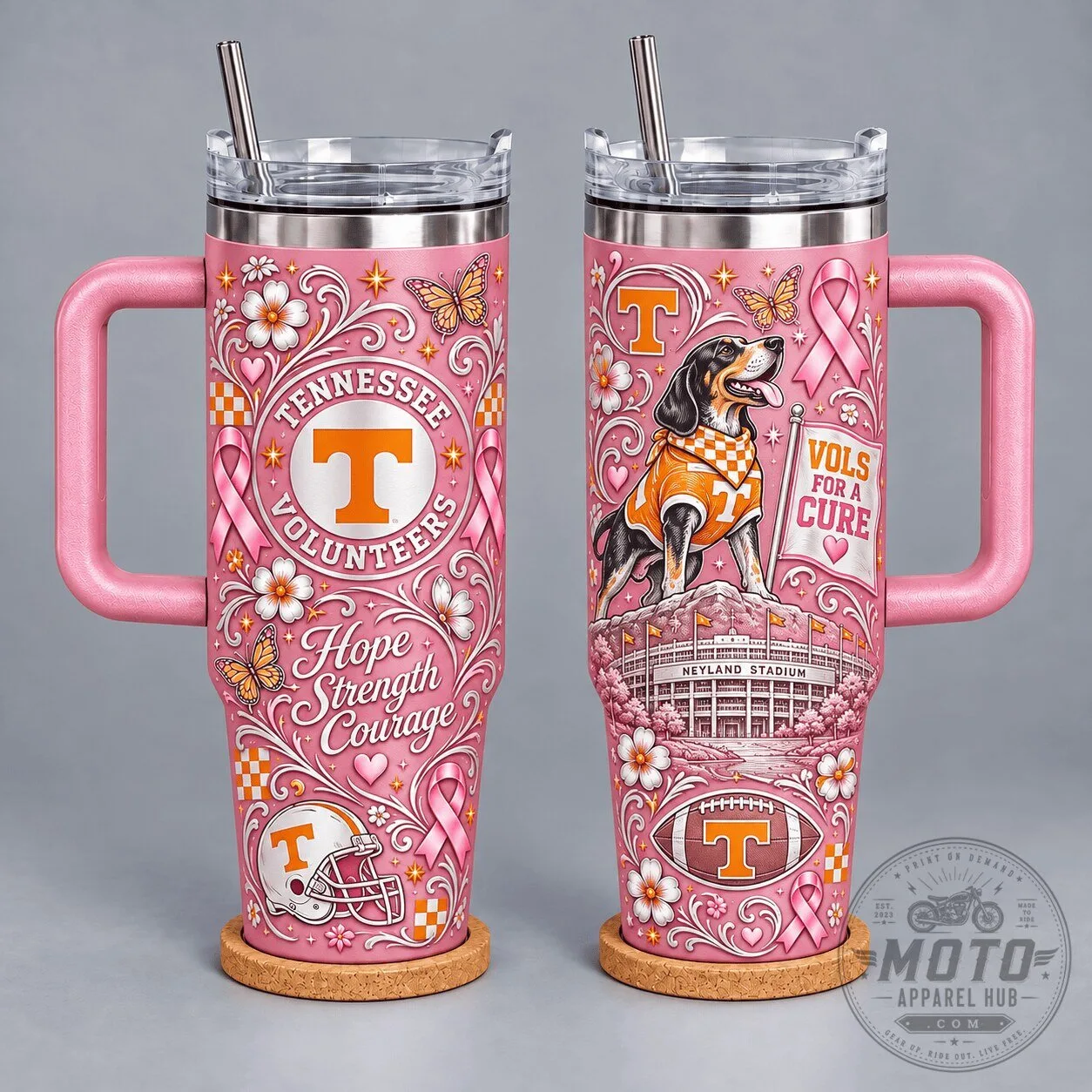 Tennessee Volunteers Breast Cancer Awareness Hope Strength Courage Tumbler