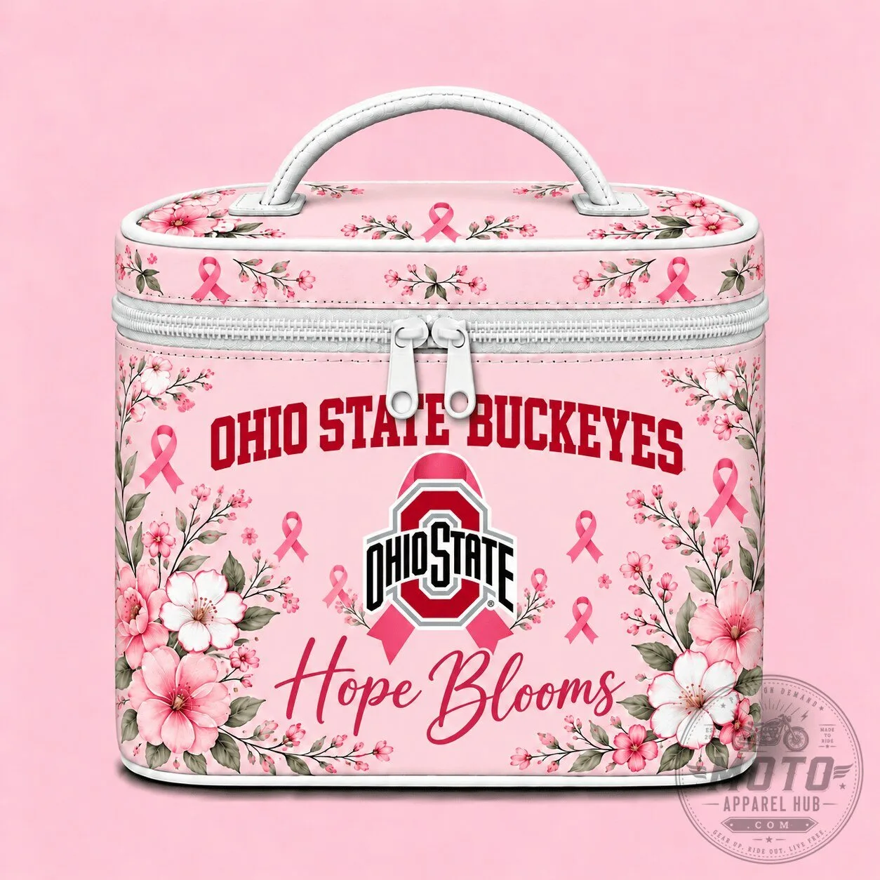 Ohio State Buckeyes Breast Cancer Awareness Hope Blooms Cosmetic Bag
