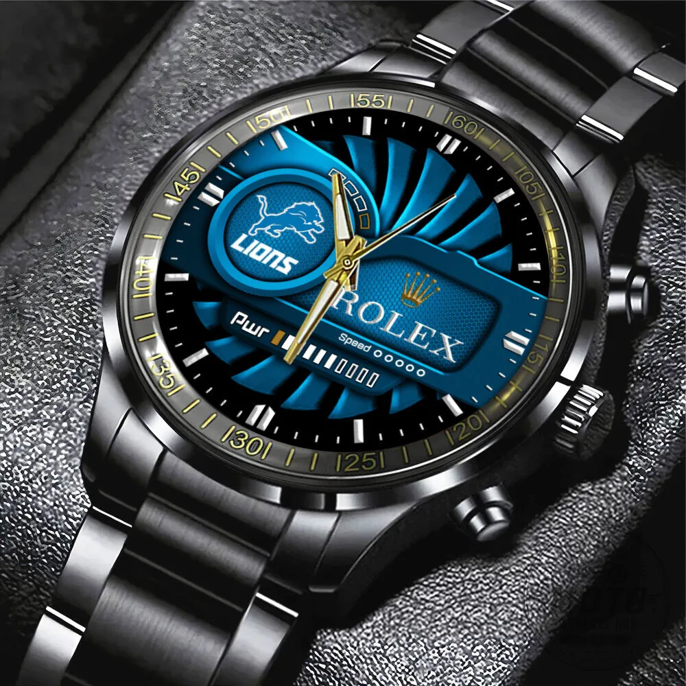 Detroit Lions Rolex Black Stainless Steel Watch for Men