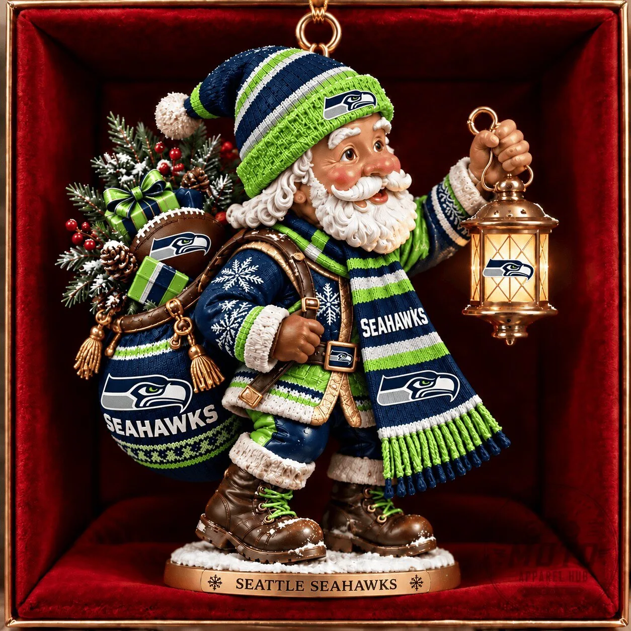 Christmas Tree Ornament of Santa Claus featuring Seattle Seahawks Design