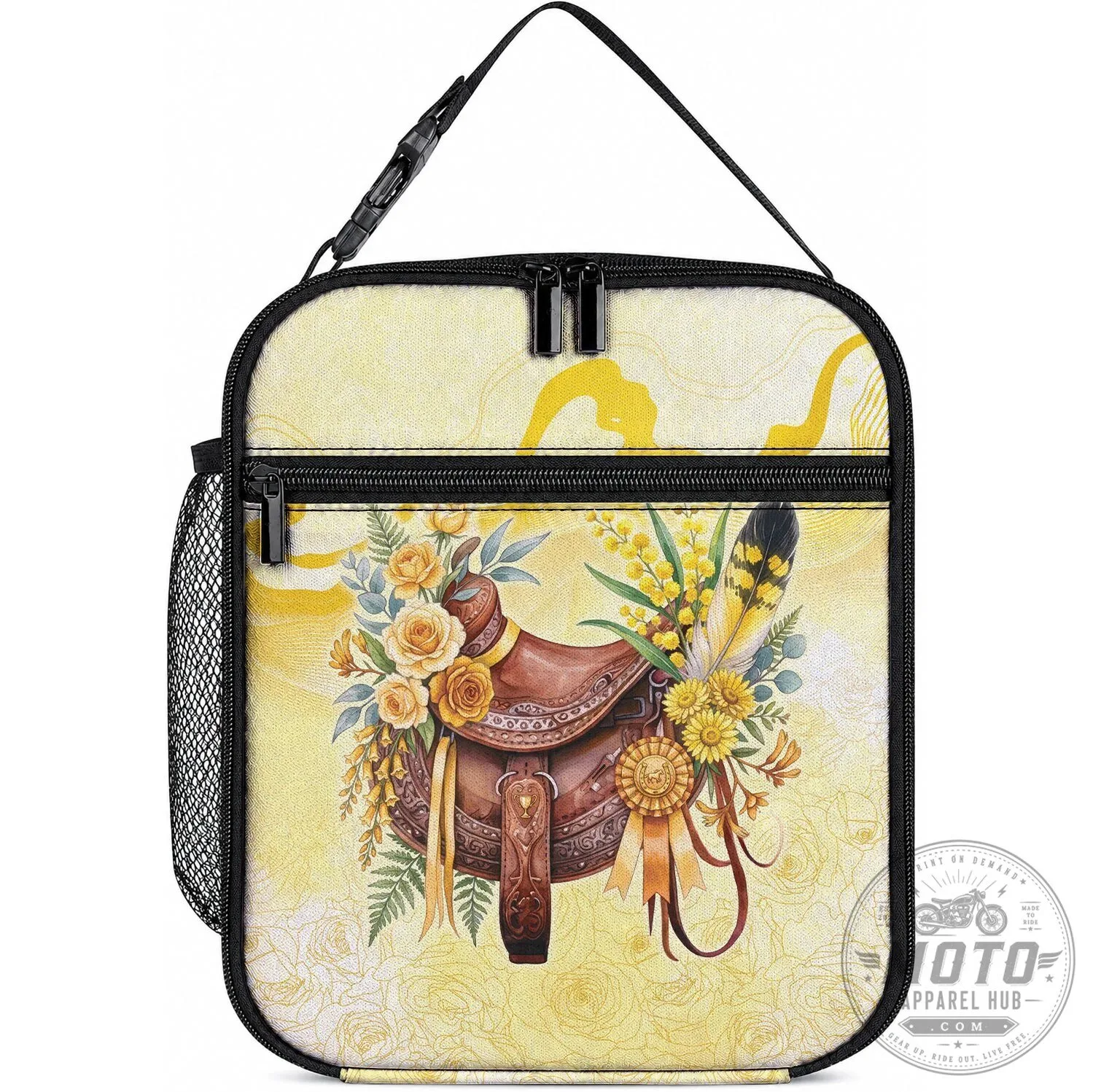Melbourne Horse Floral Saddle Lunch Bag with Yellow Roses and Wattle Flowers
