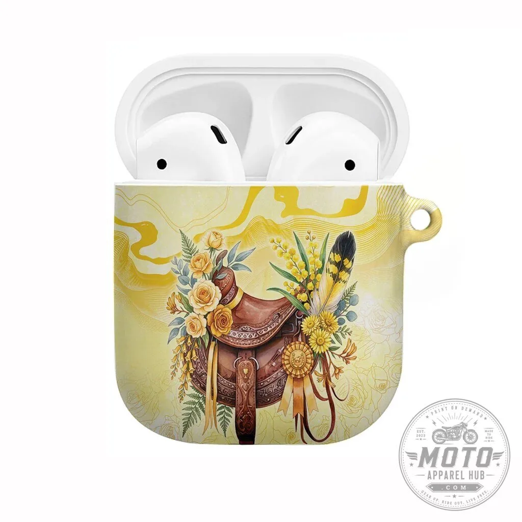 Western Horse Saddle Floral Yellow Rose Wattle Flowers AirPods Case