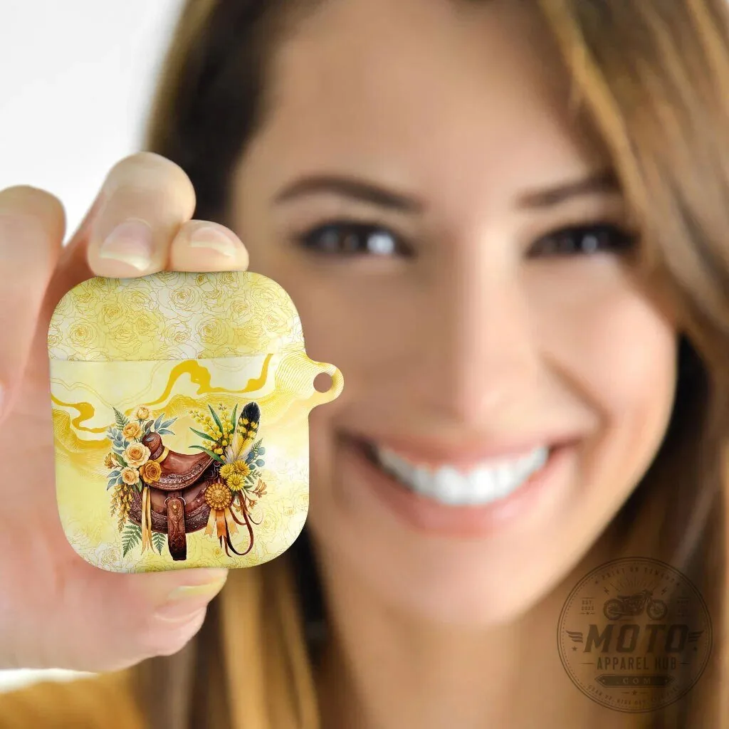 Western Horse Saddle Floral Yellow Rose Wattle Flowers AirPods Case 11 Western Horse Saddle Floral Yellow Rose Wattle Flowers AirPods Case