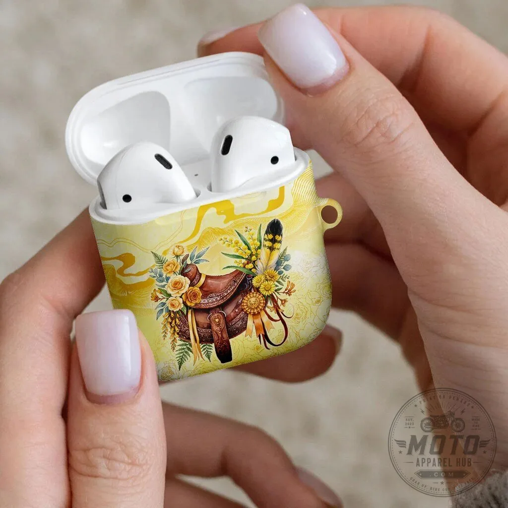Western Horse Saddle Floral Yellow Rose Wattle Flowers AirPods Case 12 Western Horse Saddle Floral Yellow Rose Wattle Flowers AirPods Case