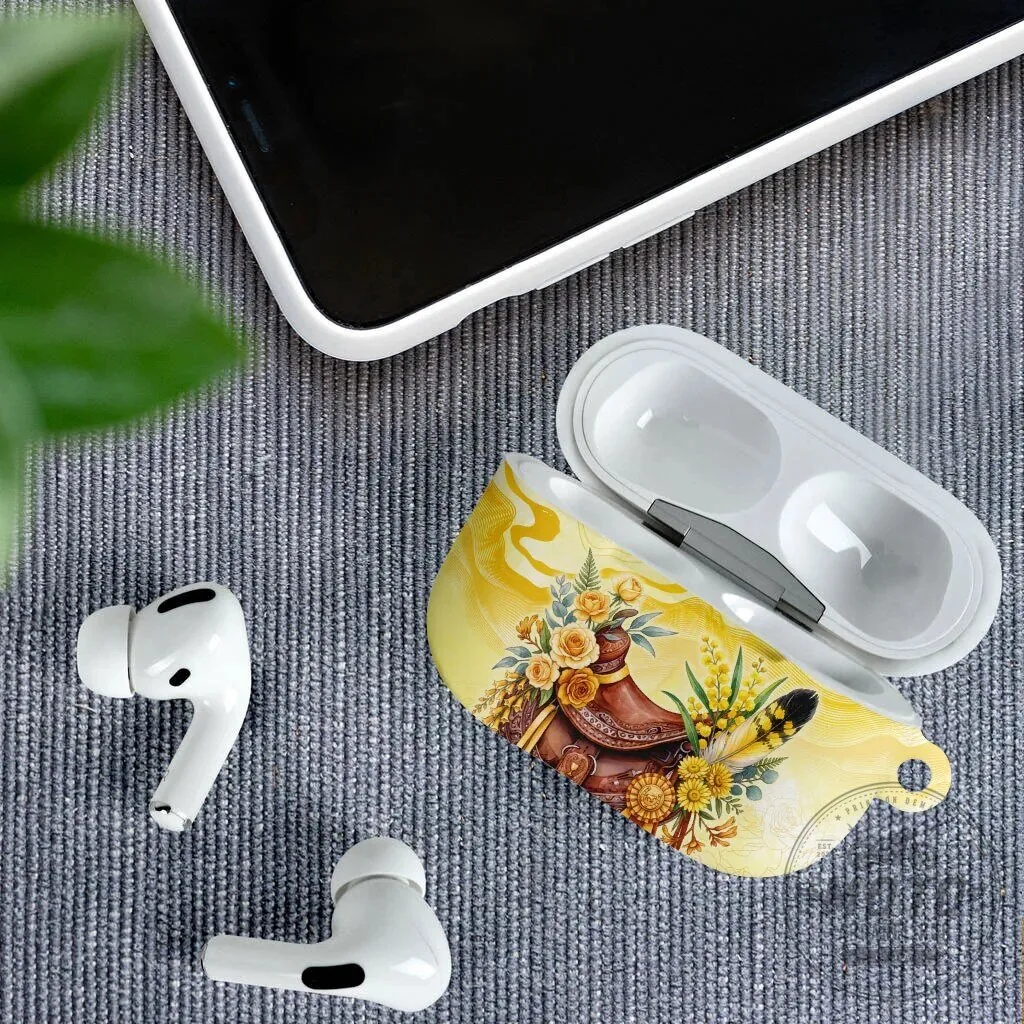 Western Horse Saddle Floral Yellow Rose Wattle Flowers AirPods Case 13 Western Horse Saddle Floral Yellow Rose Wattle Flowers AirPods Case