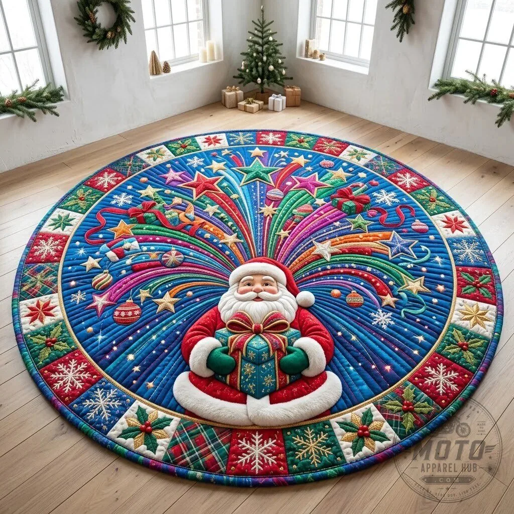 Santa Claus Starburst Quilted Round Christmas Mat