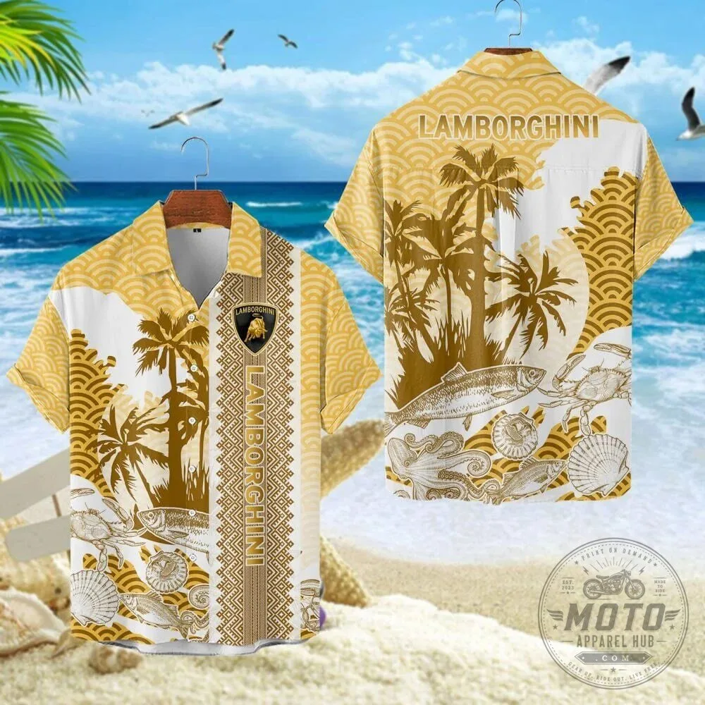 Lamborghini Gold Palm Tree Ocean Life Hawaiian Shirt