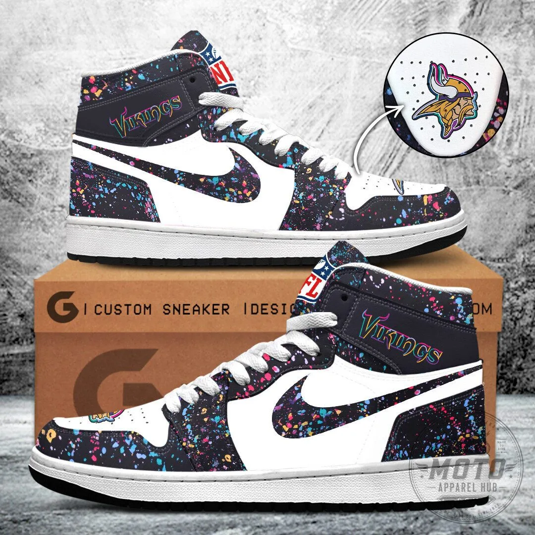 Minnesota Vikings Crucial Catch Paint Splatter High-Top Custom Shoes
