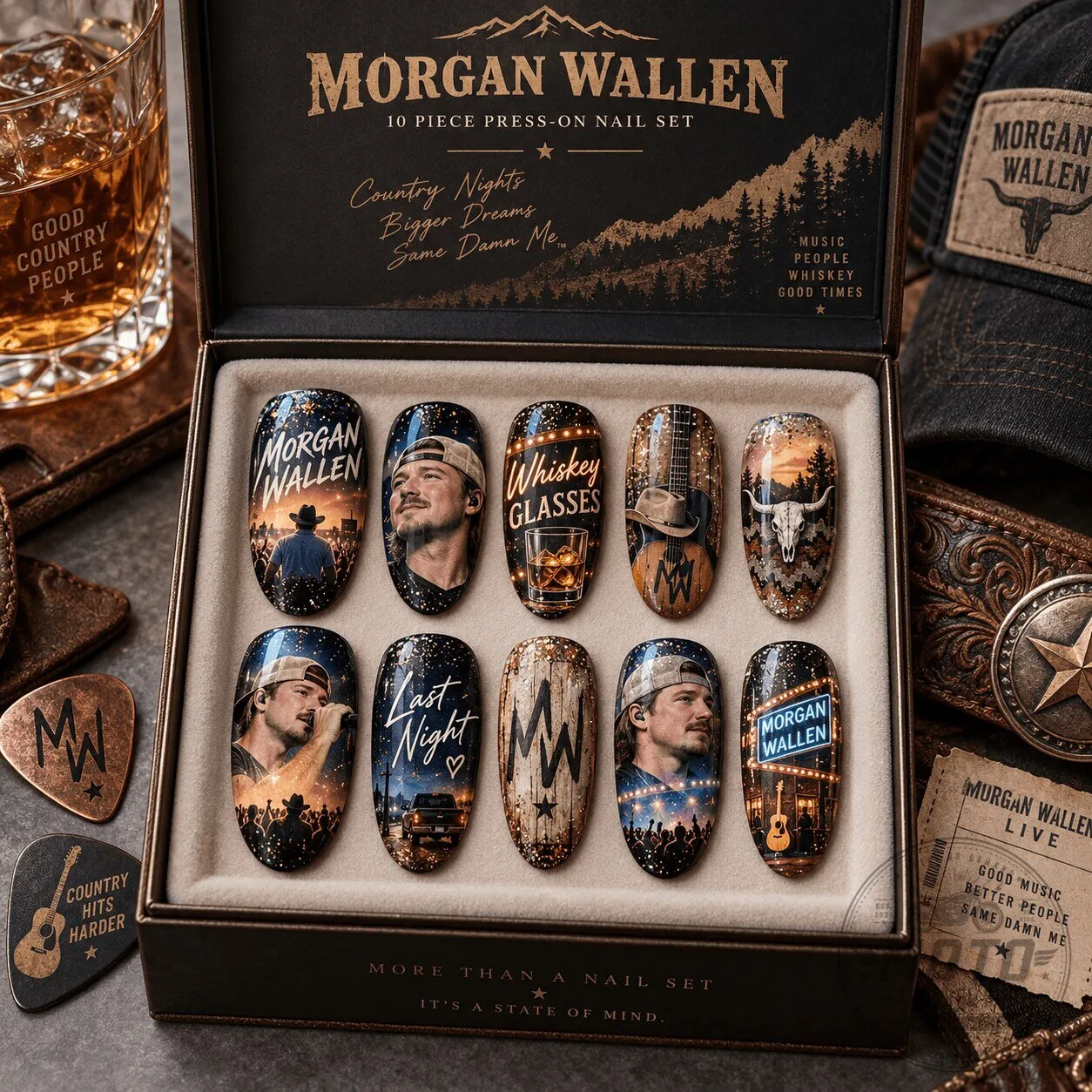 Morgan Wallen Country Music Singer Portrait Press-On Nail Set