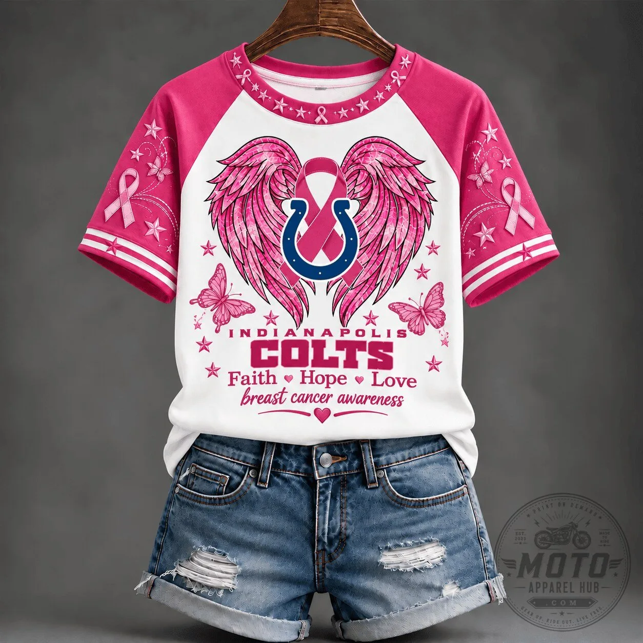 Indianapolis Colts Faith Hope Love Breast Cancer Awareness T-Shirt