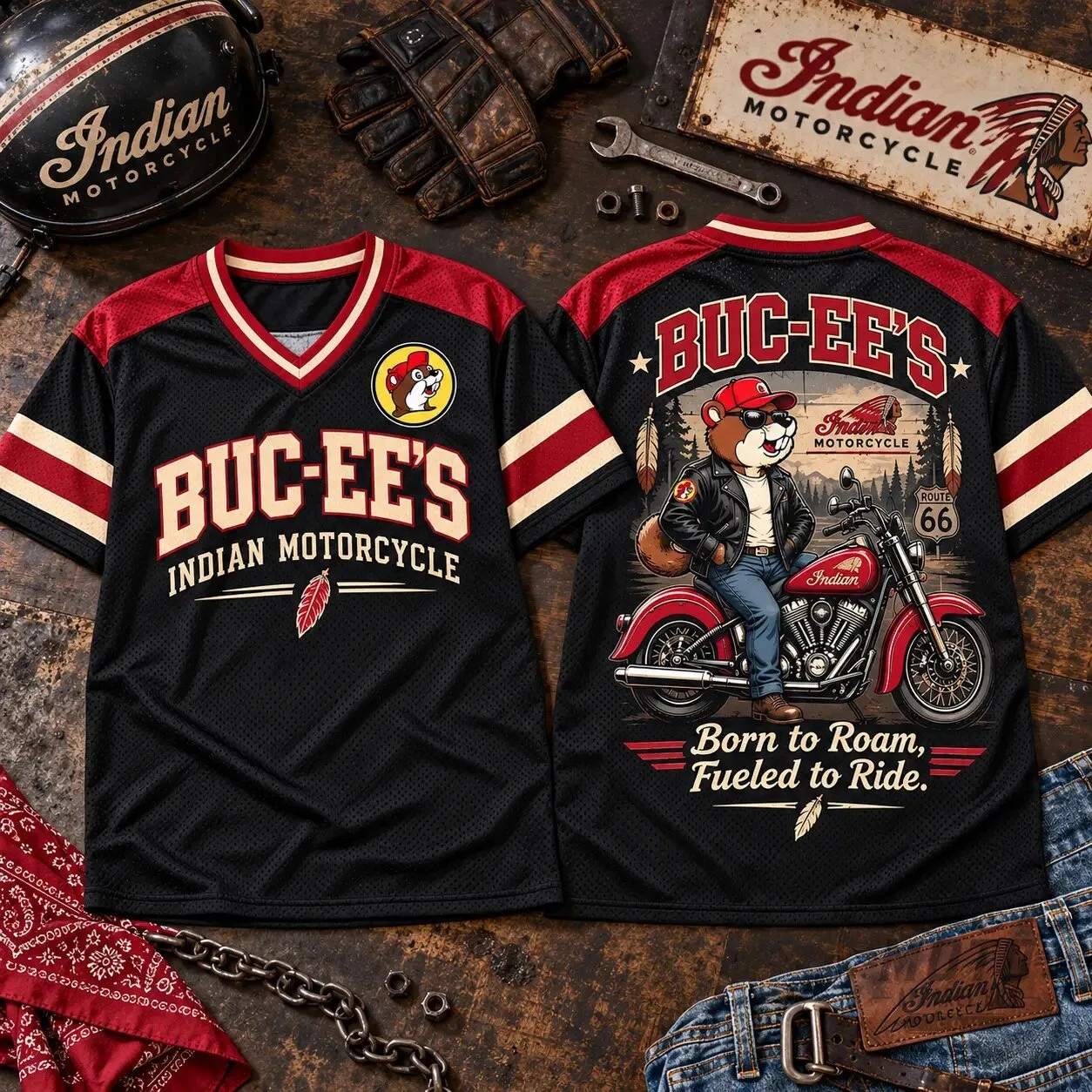 Buc-ee's Indian Motorcycle Born To Roam Fueled To Ride Baseball Jersey 8 Buc-ee