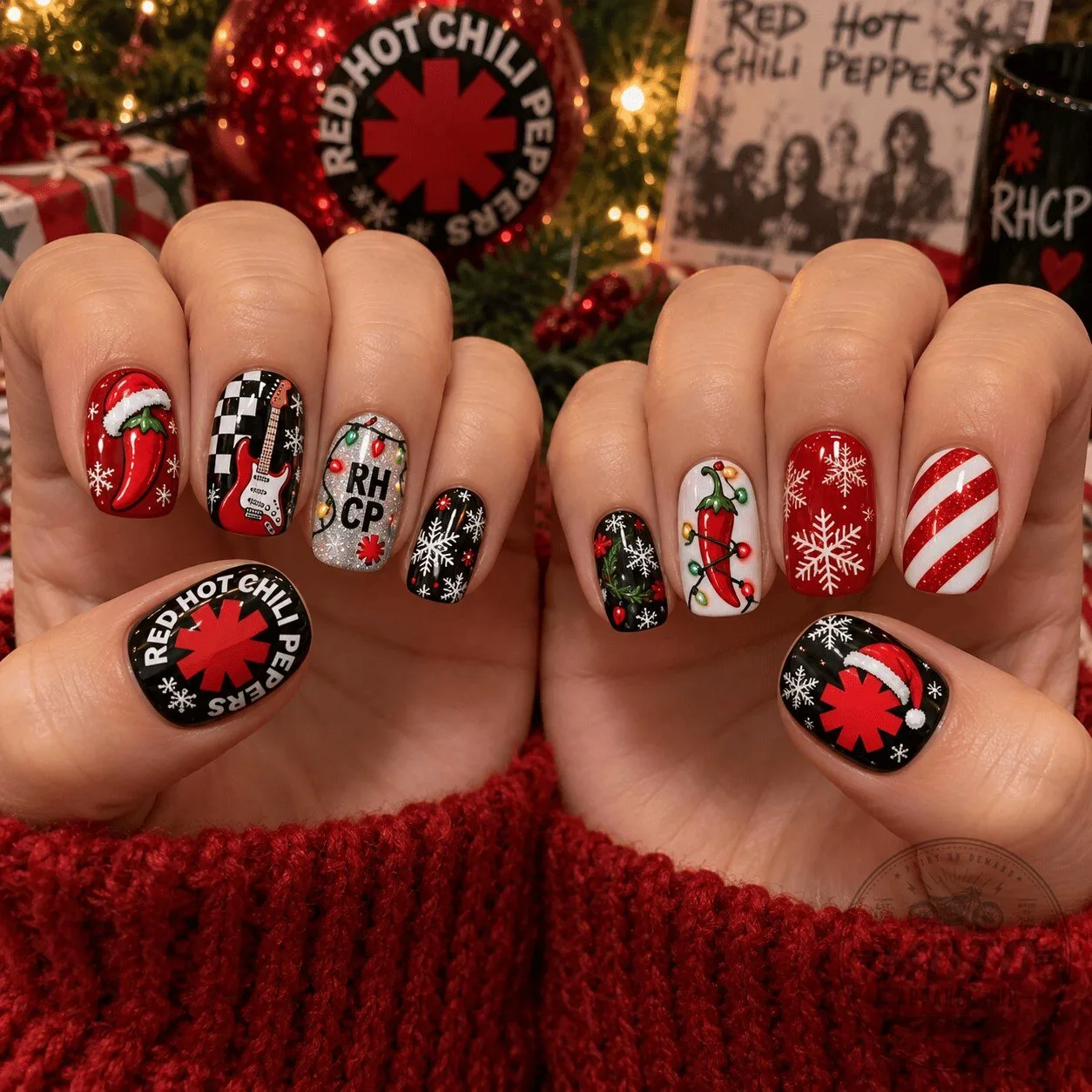 Red Hot Chili Peppers Christmas Holiday Press-On Nails Set