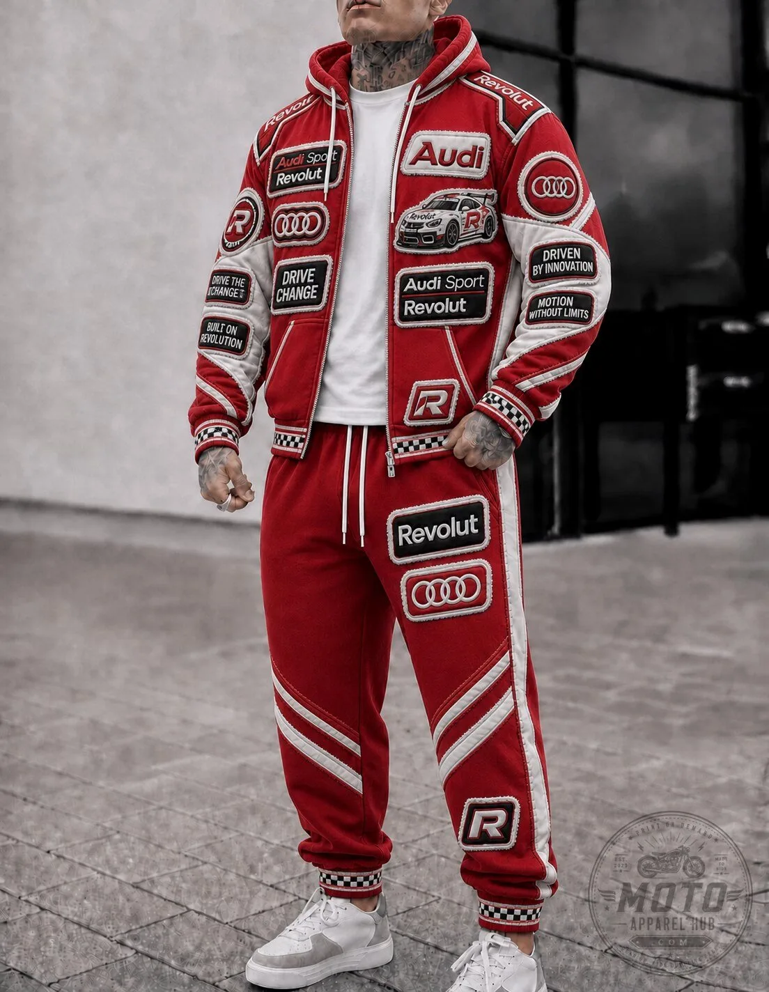 Audi Sport Revolut Racing Red and White Tracksuit Hoodie