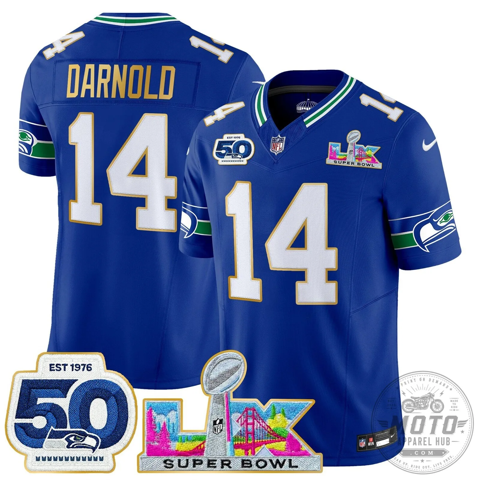 Super Bowl 2026 Seattle Seahawks Sam Darnold Blue Football Jersey 1 Super Bowl 2026 Seattle Seahawks Sam Darnold Blue Football Jersey