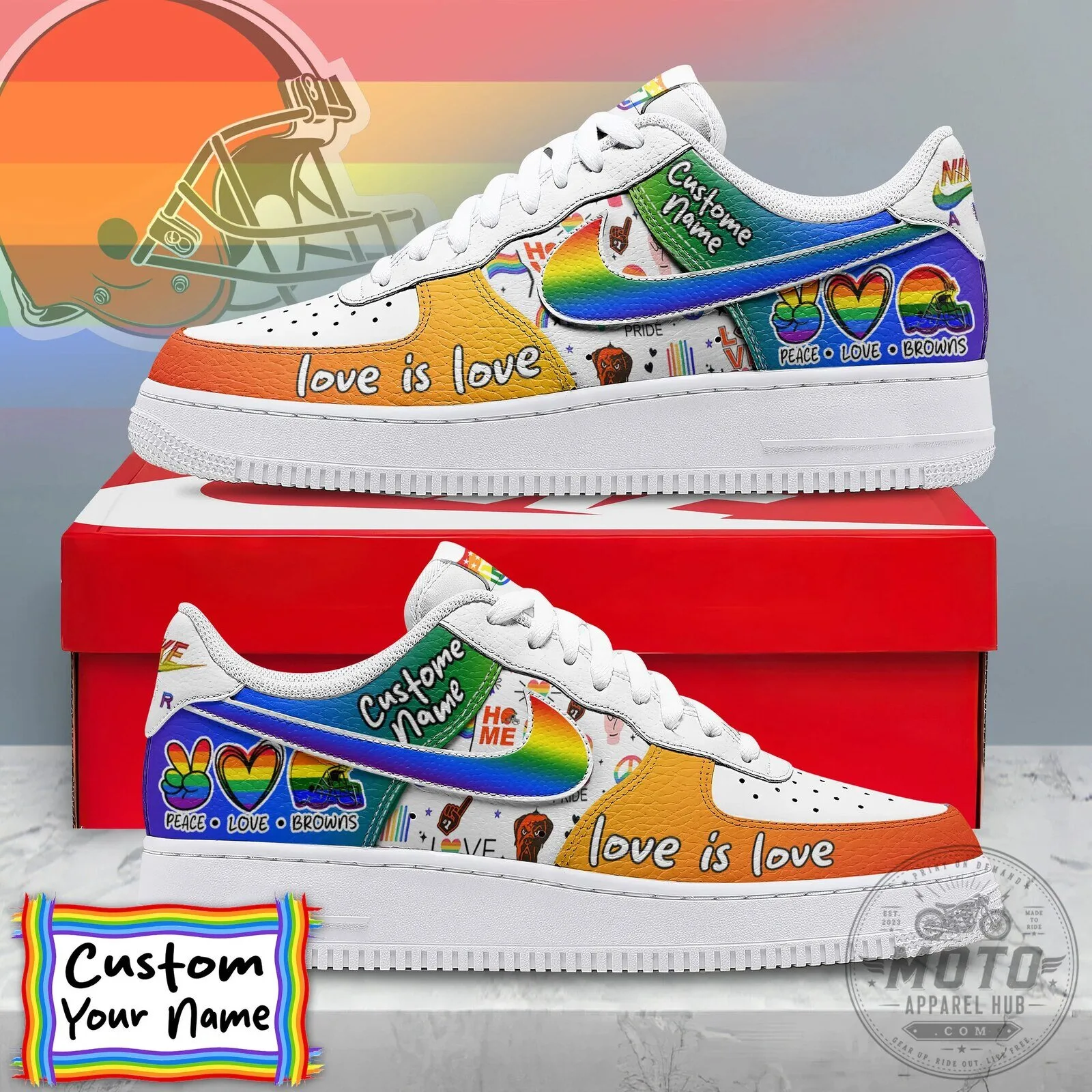 Cleveland Browns Pride Love Is Love Custom Name Rainbow Sneakers Shoes