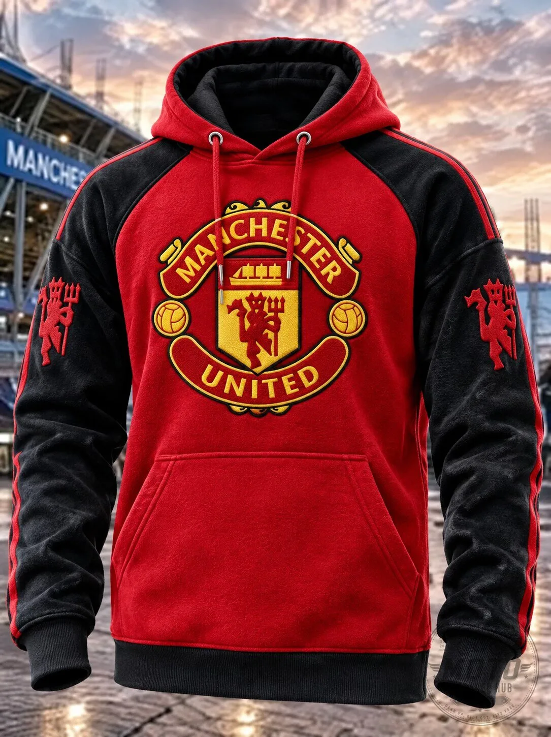 Manchester United Football Club Red and Black Contrast Raglan Hoodie