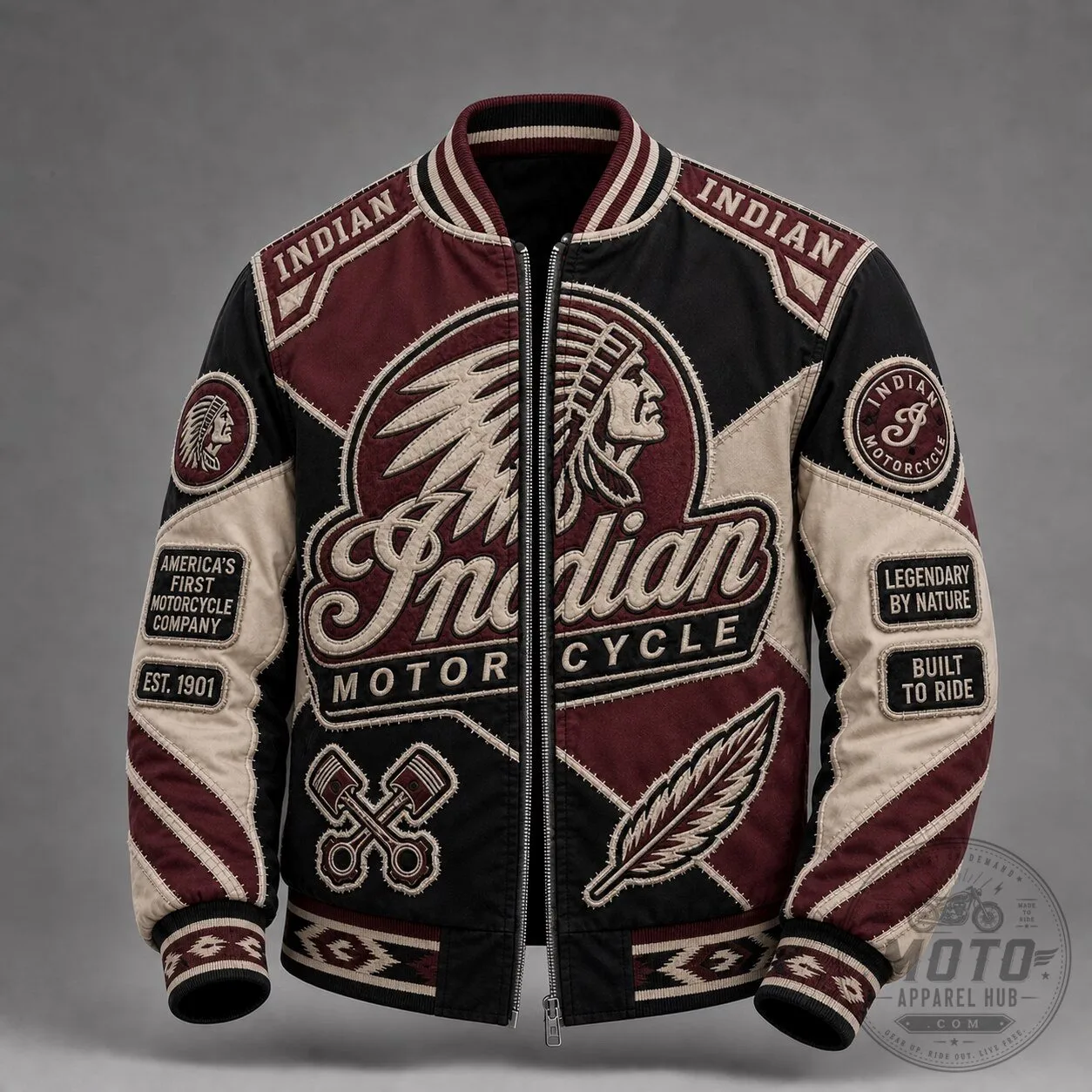 Indian Motorcycle Company Legendary By Nature Built To Ride Bomber Jacket