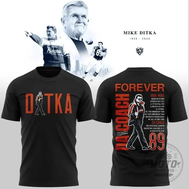 Mike Ditka Forever Chicago Bears Football Legend Black Graphic T-Shirt 2 Mike Ditka Forever Chicago Bears Football Legend Black Graphic T-Shirt