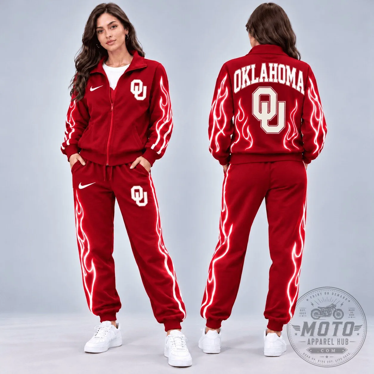 Oklahoma Sooners Neon Inferno Flames Full Zip Tracksuit Set