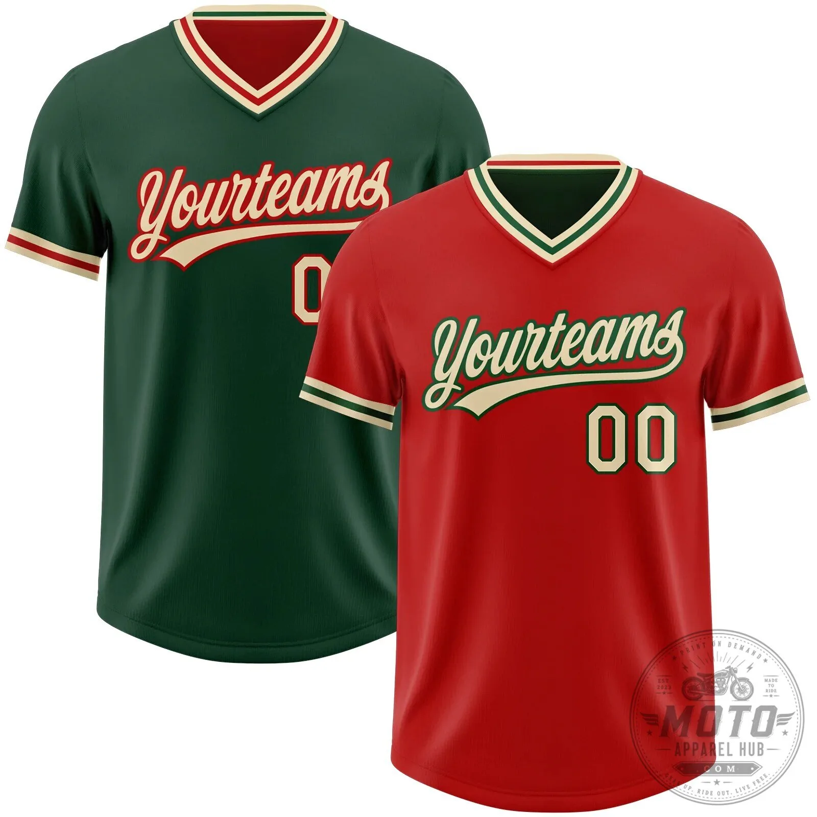 Custom Red Cream Green Reversible Pullover Baseball Jersey Shirt
