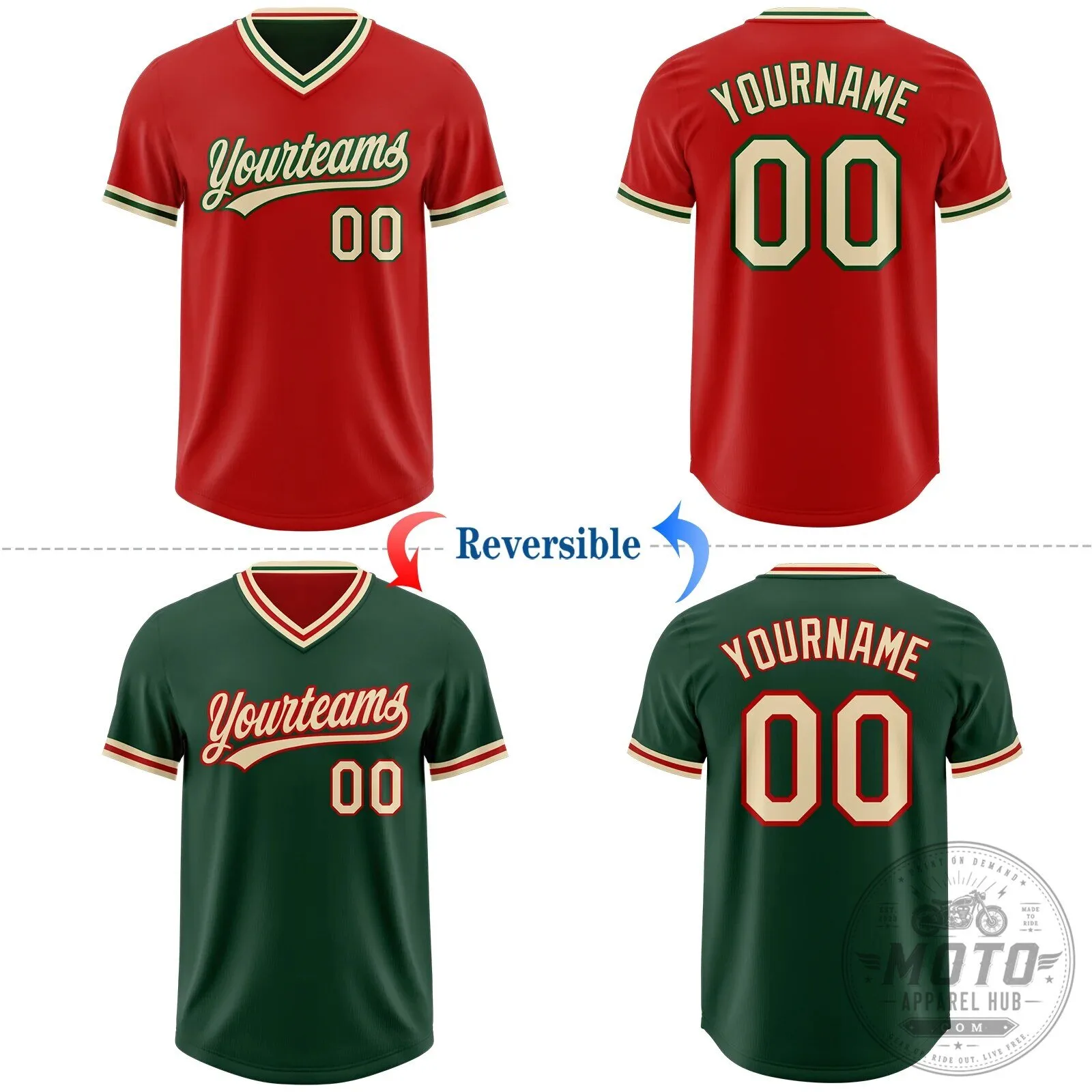 Custom Red Cream Green Reversible Pullover Baseball Jersey Shirt 12 Custom Red Cream Green Reversible Pullover Baseball Jersey Shirt