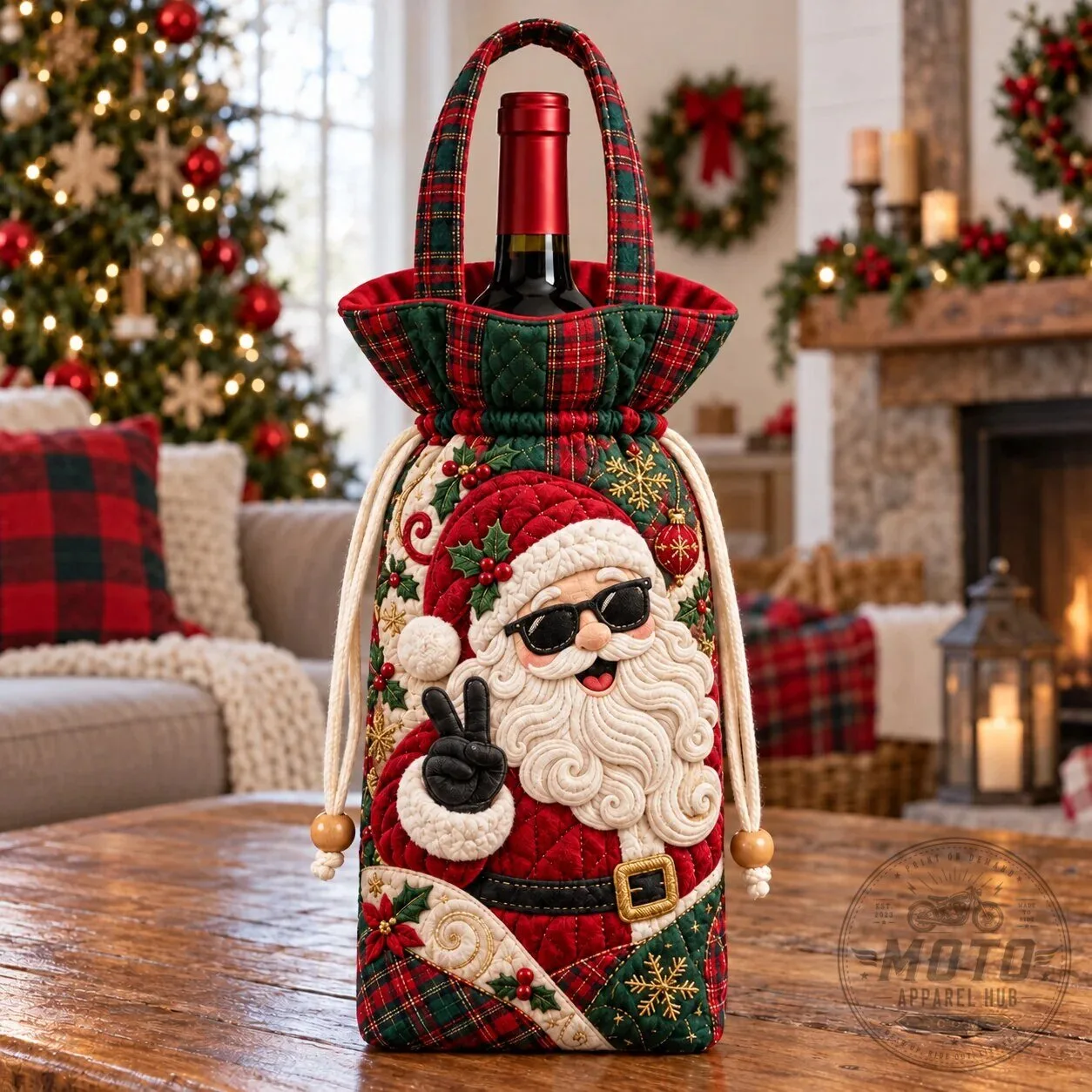 Cool Santa Claus Quilted Christmas Wine Bottle Carrier Bag