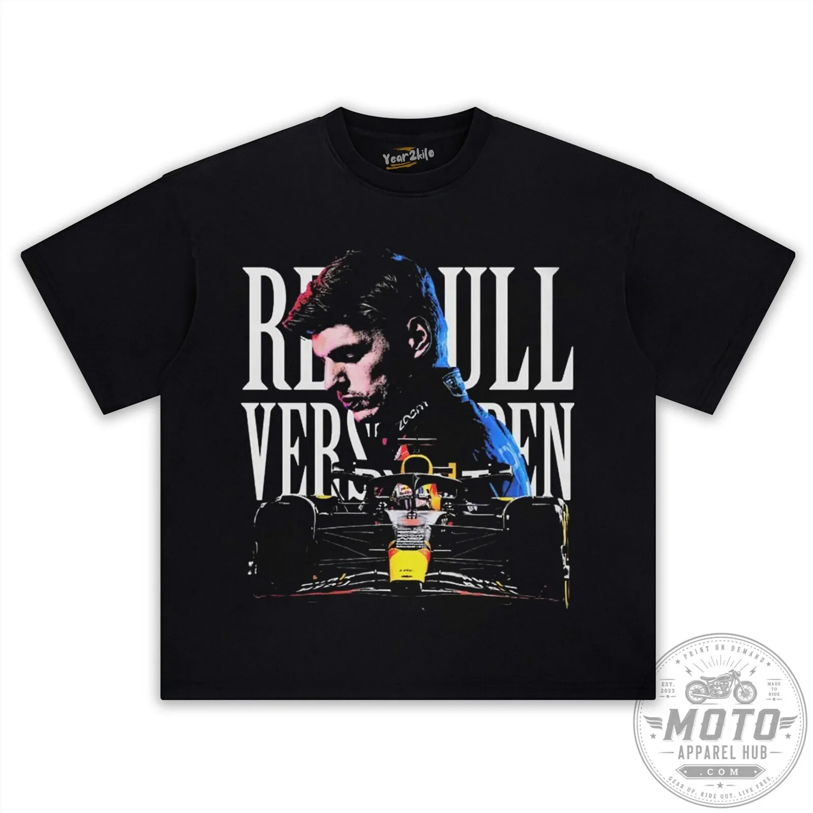 Black T-Shirt with Max Verstappen, the Formula One Racing Driver