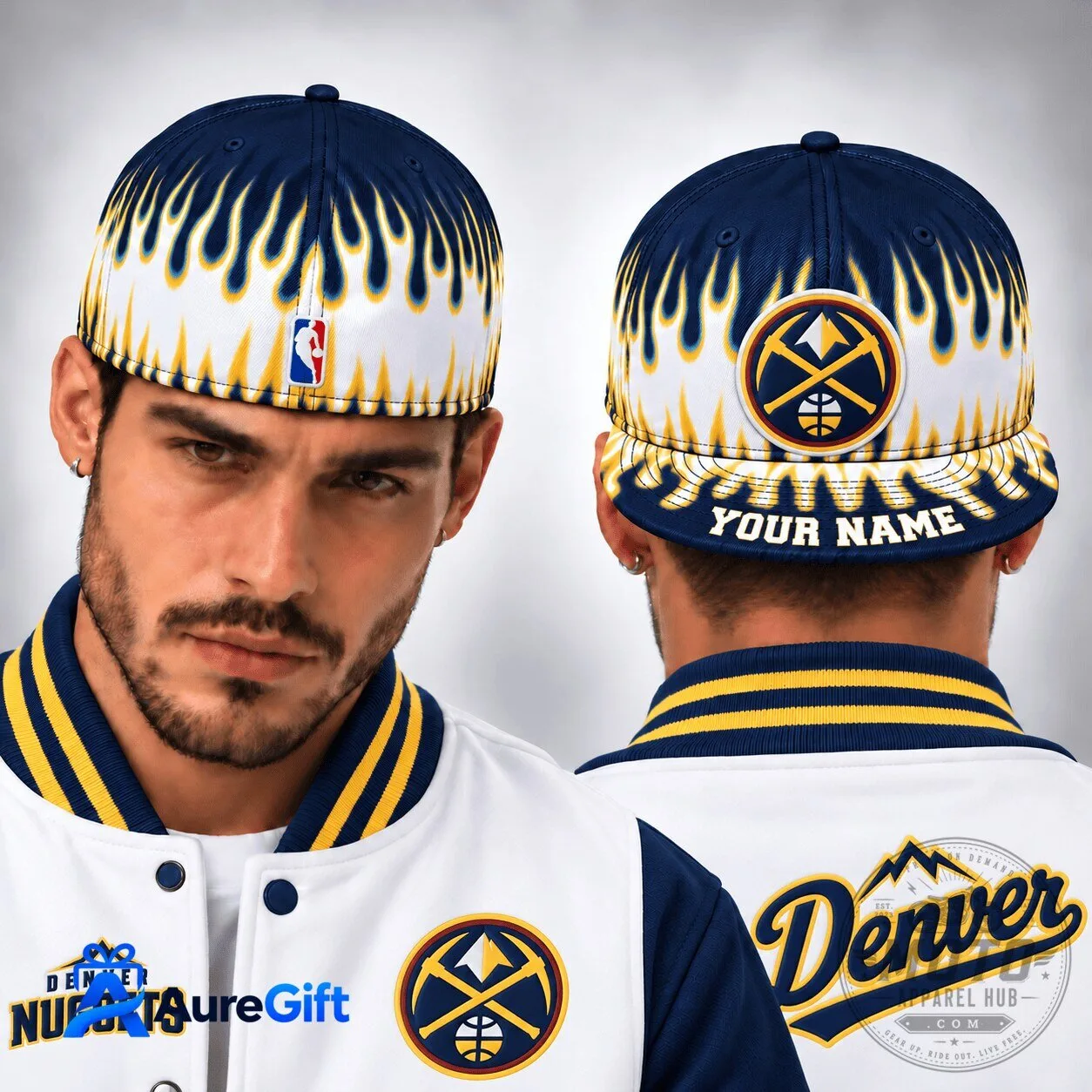 Denver Nuggets NBA Flame Design Personalized Snapback Cap Hat