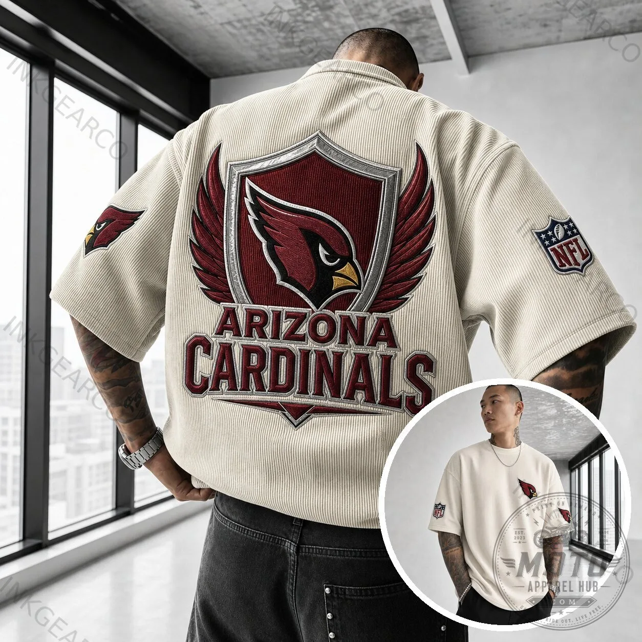 Arizona Cardinals NFL Embroidered Corduroy Short Sleeve Button Down Shirt