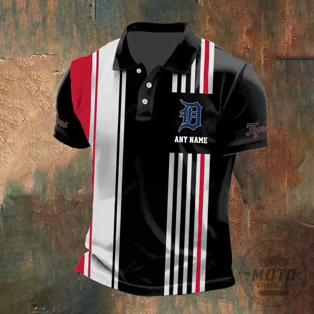 Detroit Tigers Personalized Name Vertical Stripes Black and White Polo Shirt 16 Detroit Tigers Personalized Name Vertical Stripes Black and White Polo Shirt