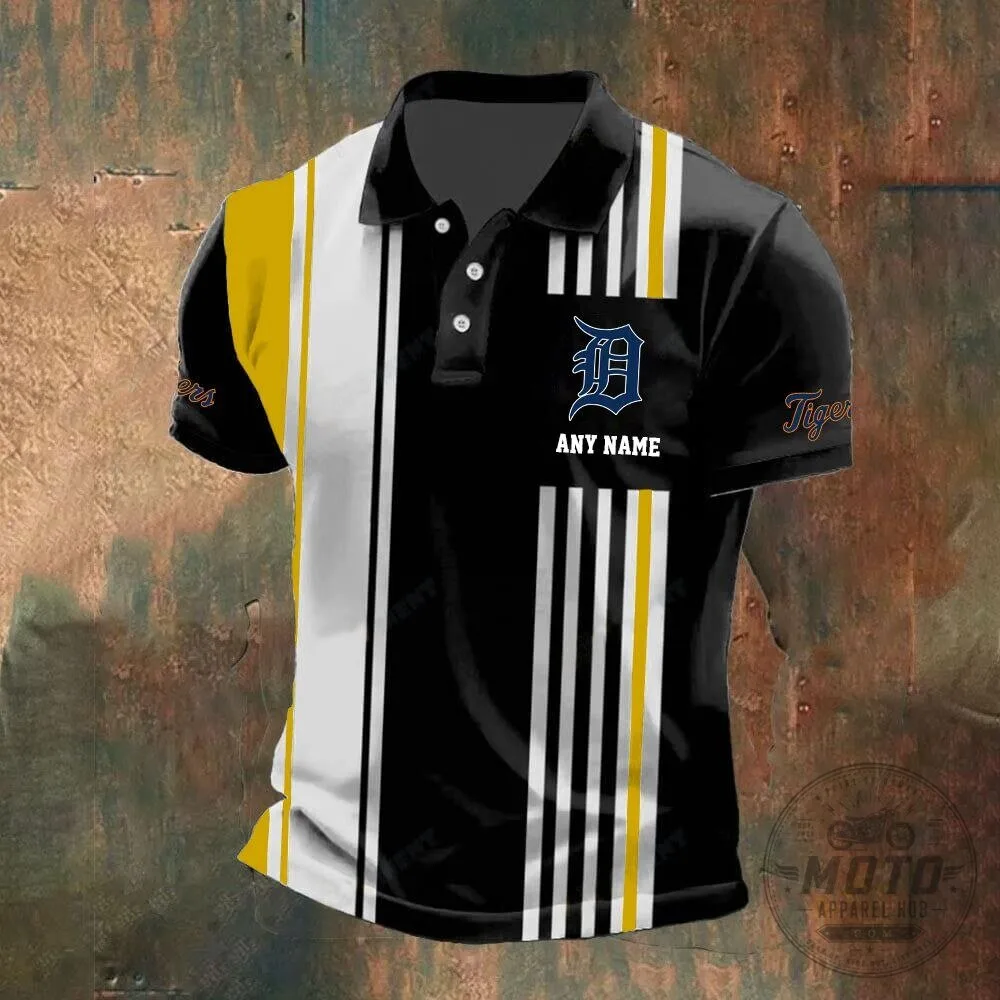 Detroit Tigers Personalized Name Vertical Stripes Black and White Polo Shirt 17 Detroit Tigers Personalized Name Vertical Stripes Black and White Polo Shirt