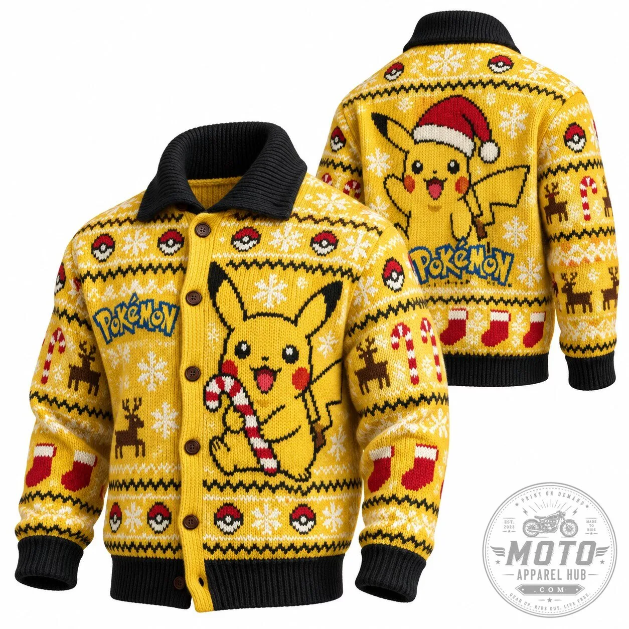 Pokemon Pikachu Christmas Holiday Ugly Sweater Knit Cardigan