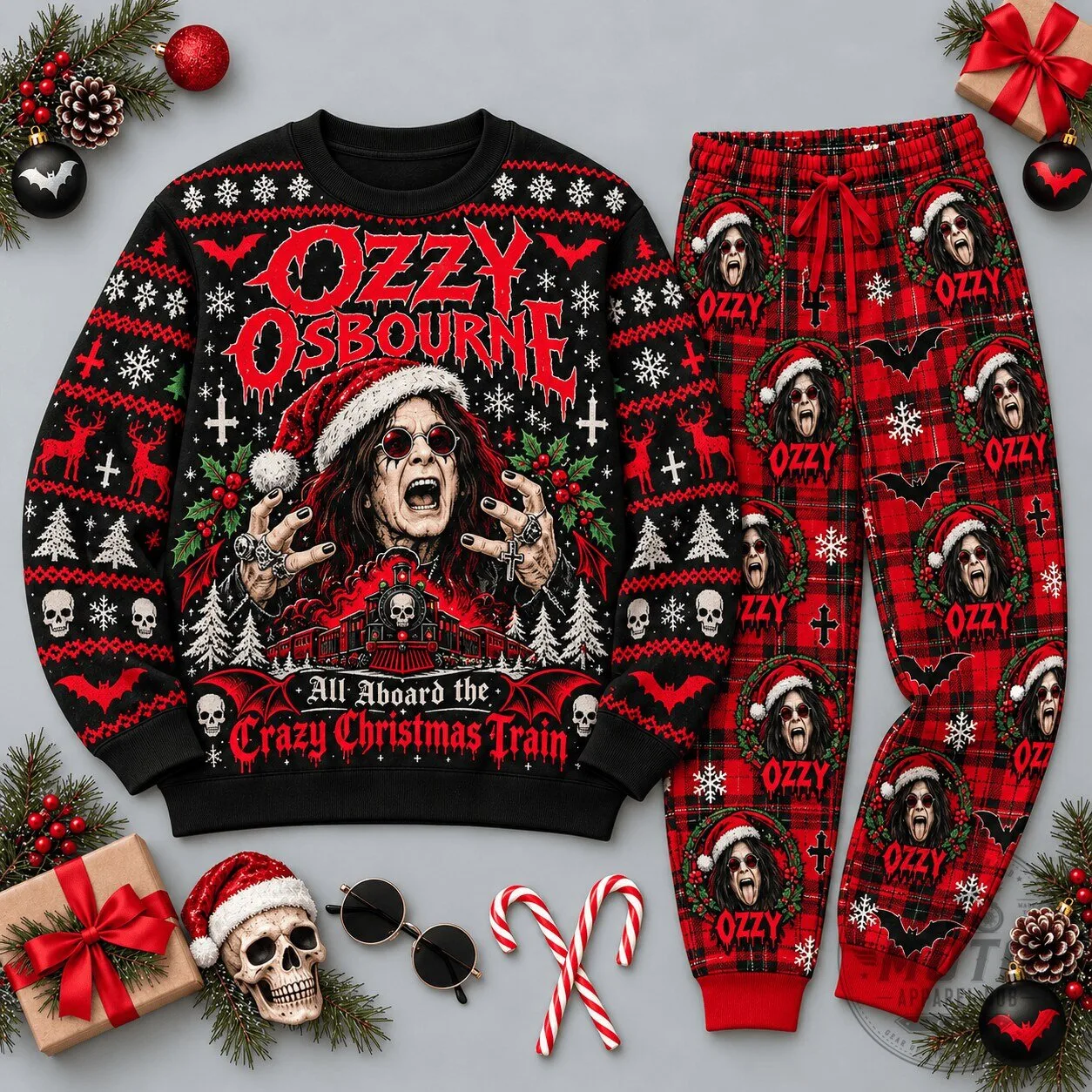 Ozzy Osbourne All Aboard The Crazy Christmas Train Holiday Sweatshirt
