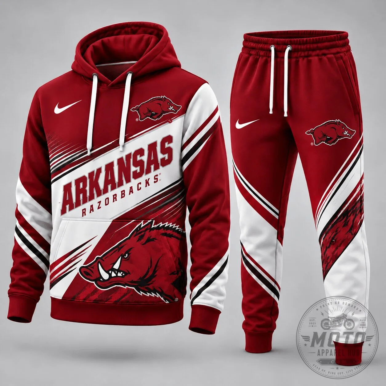 Arkansas Razorbacks NCAA Team Logo Red and White Striped Hoodie 5 Arkansas Razorbacks NCAA Team Logo Red and White Striped Hoodie
